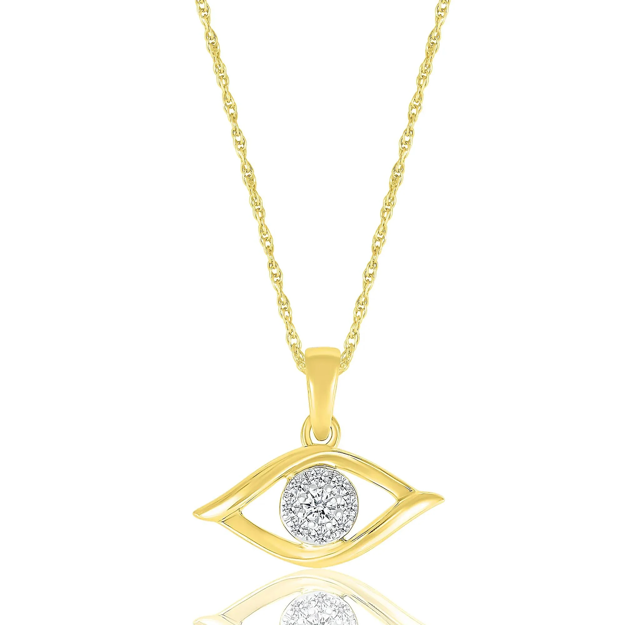 1/10 CT. Tw. Evil Eye Diamond Pendant Necklace 10K Yellow Gold Size 18"