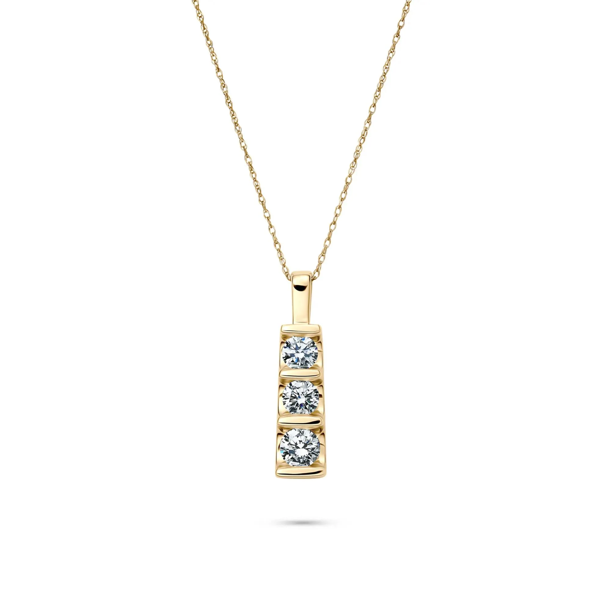 1 CT. Tw. Lab Grown Diamond Three-Stone Pendant Necklace 14K Yellow Gold Size 18"