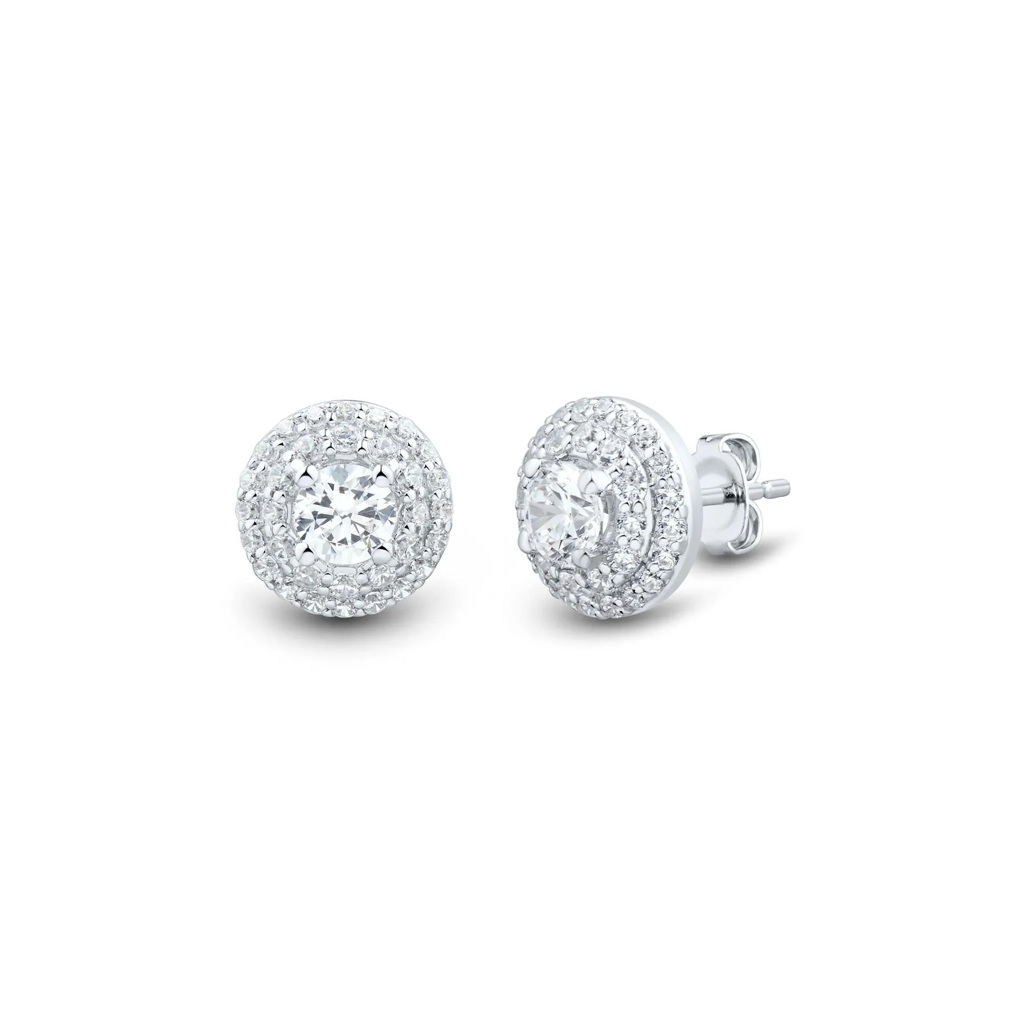 1 CT. Tw. Lab Grown Diamond Double Halo Earrings 14K White Gold Size 8.70mm