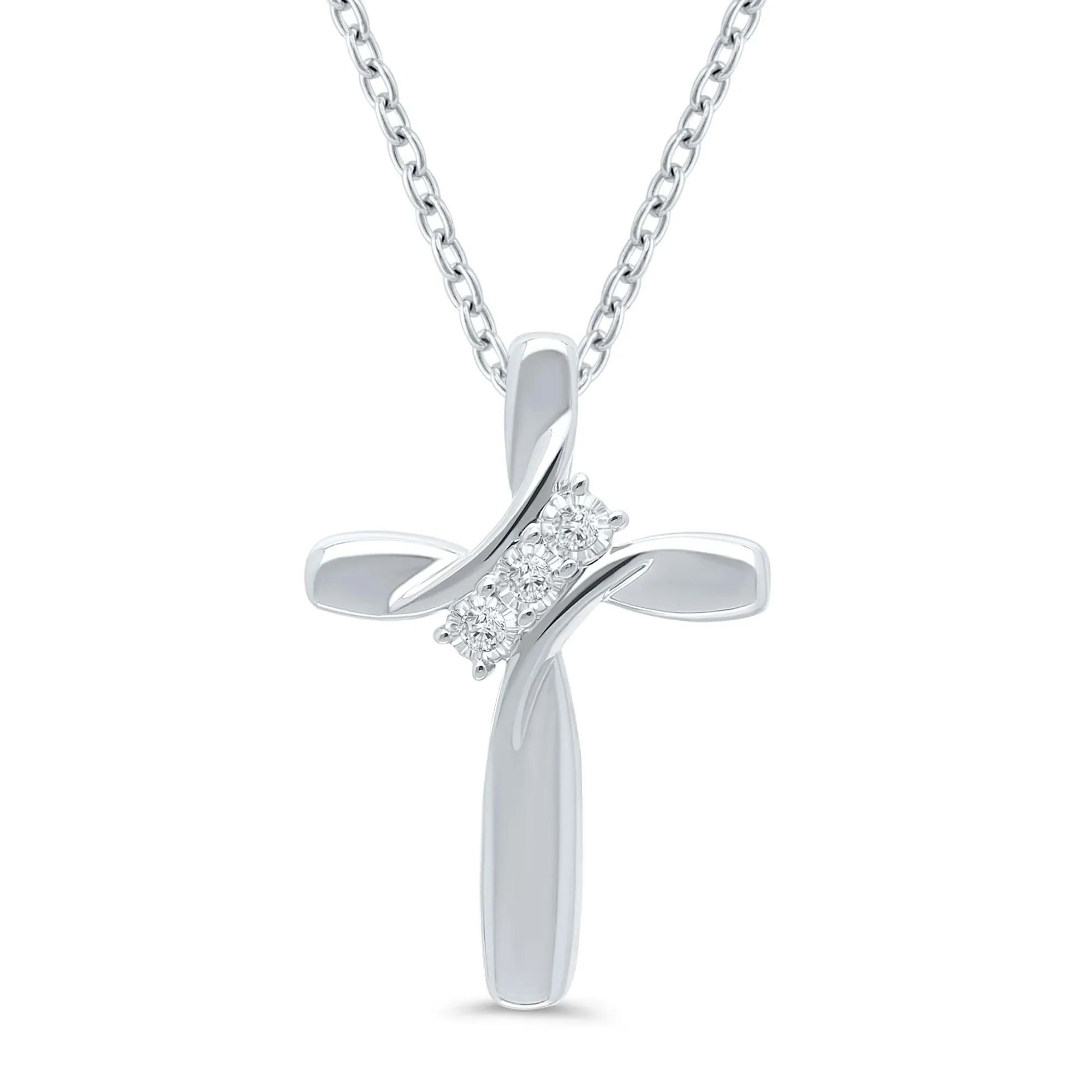 Cross Pendant Necklace with Diamond Accents .925 Sterling Silver White Size 18"