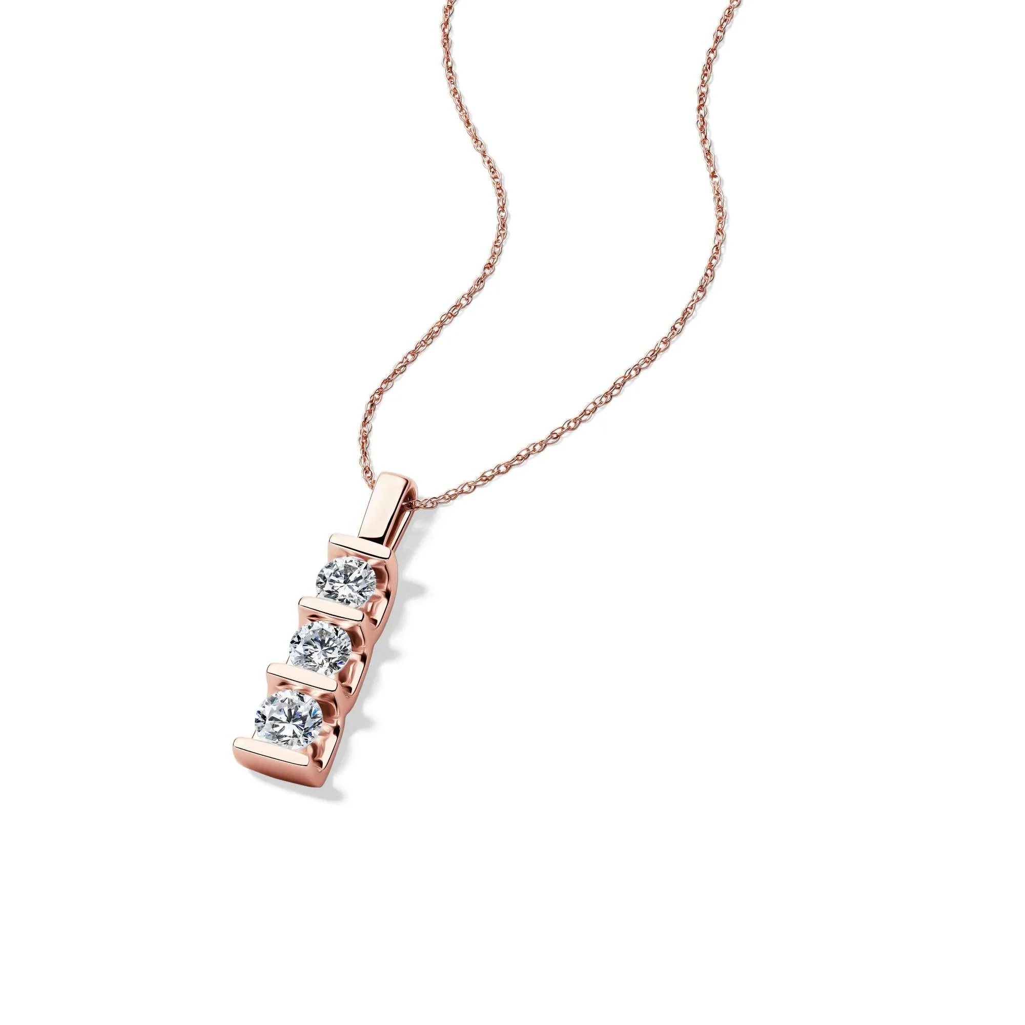 1 CT. Tw. Lab Grown Diamond Three-Stone Pendant Necklace 14K Rose Gold Size 18" - Image 4