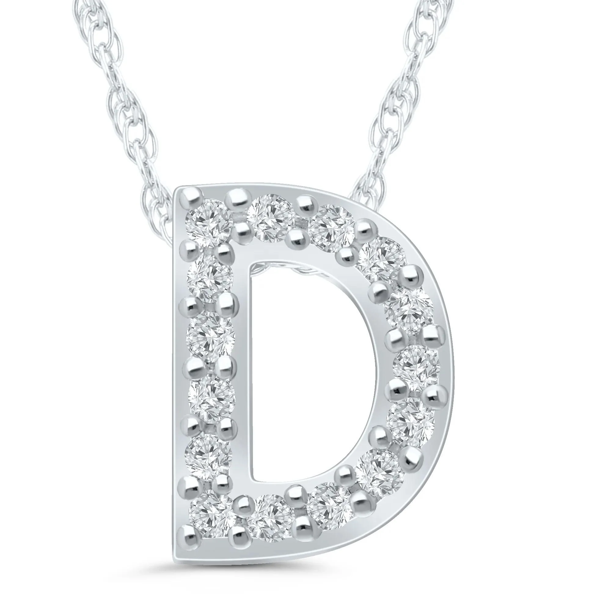 Diamond Accent Initial D Pendant Necklace 10K White Gold Size 18"