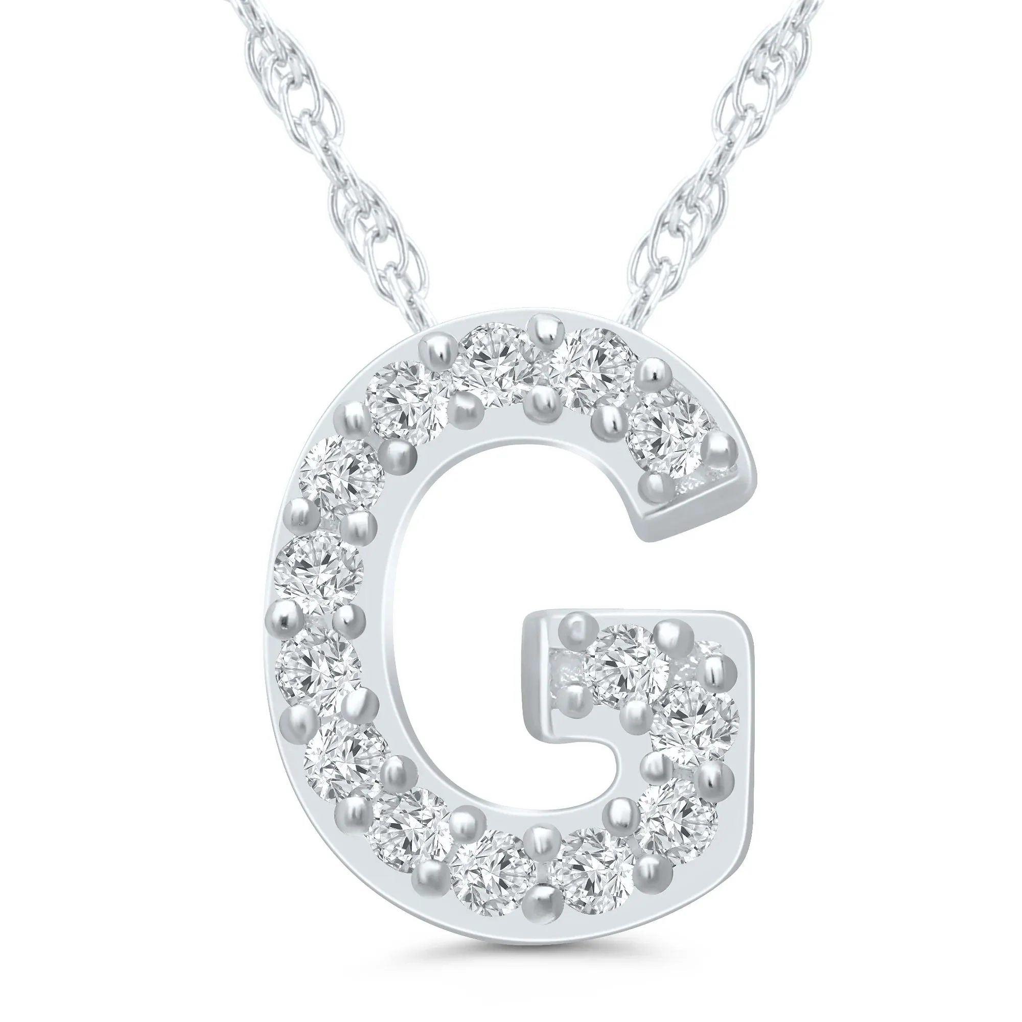 Diamond Accent Initial G Pendant Necklace 10K White Gold Size 18"
