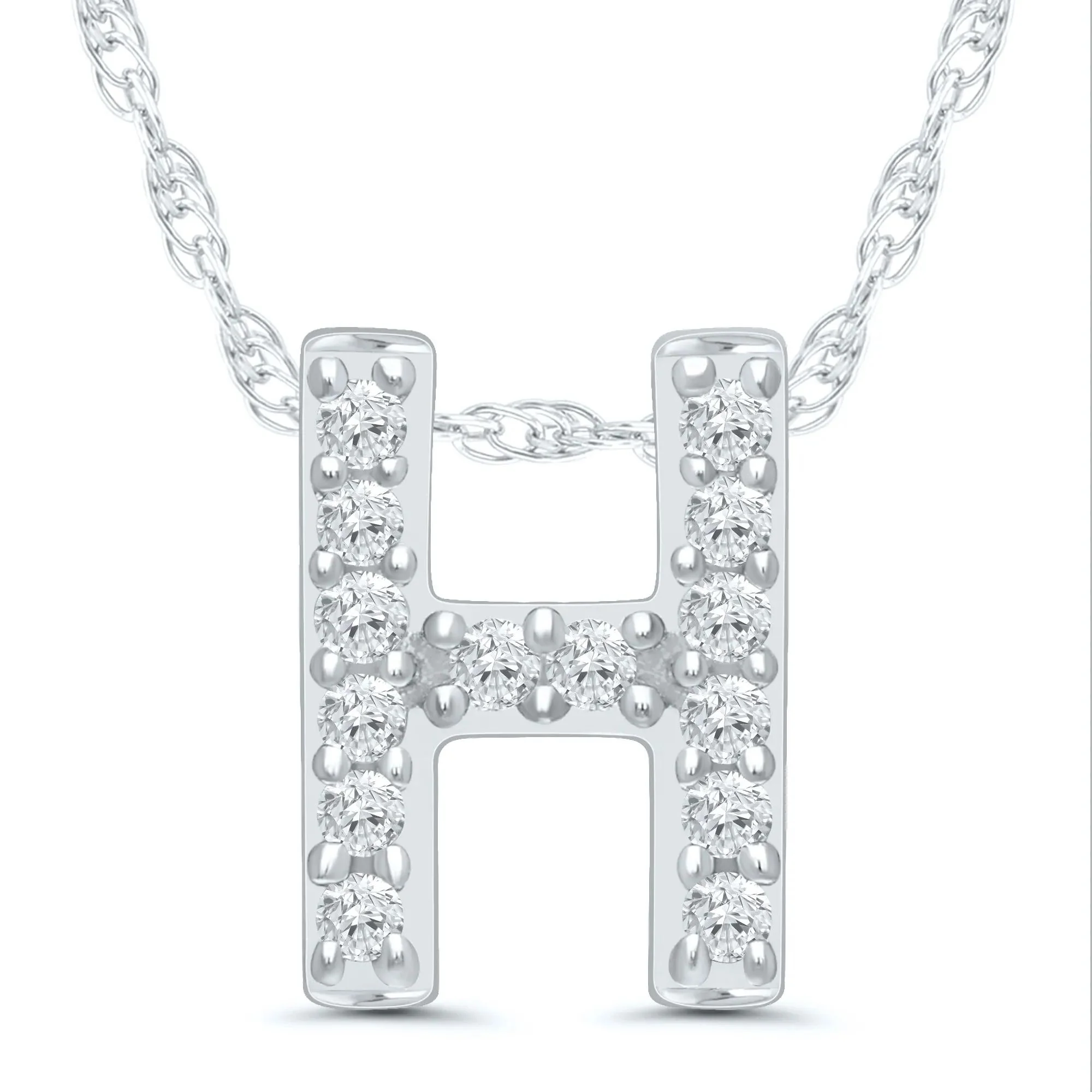 Diamond Accent Initial H Pendant Necklace 10K White Gold Size 18"