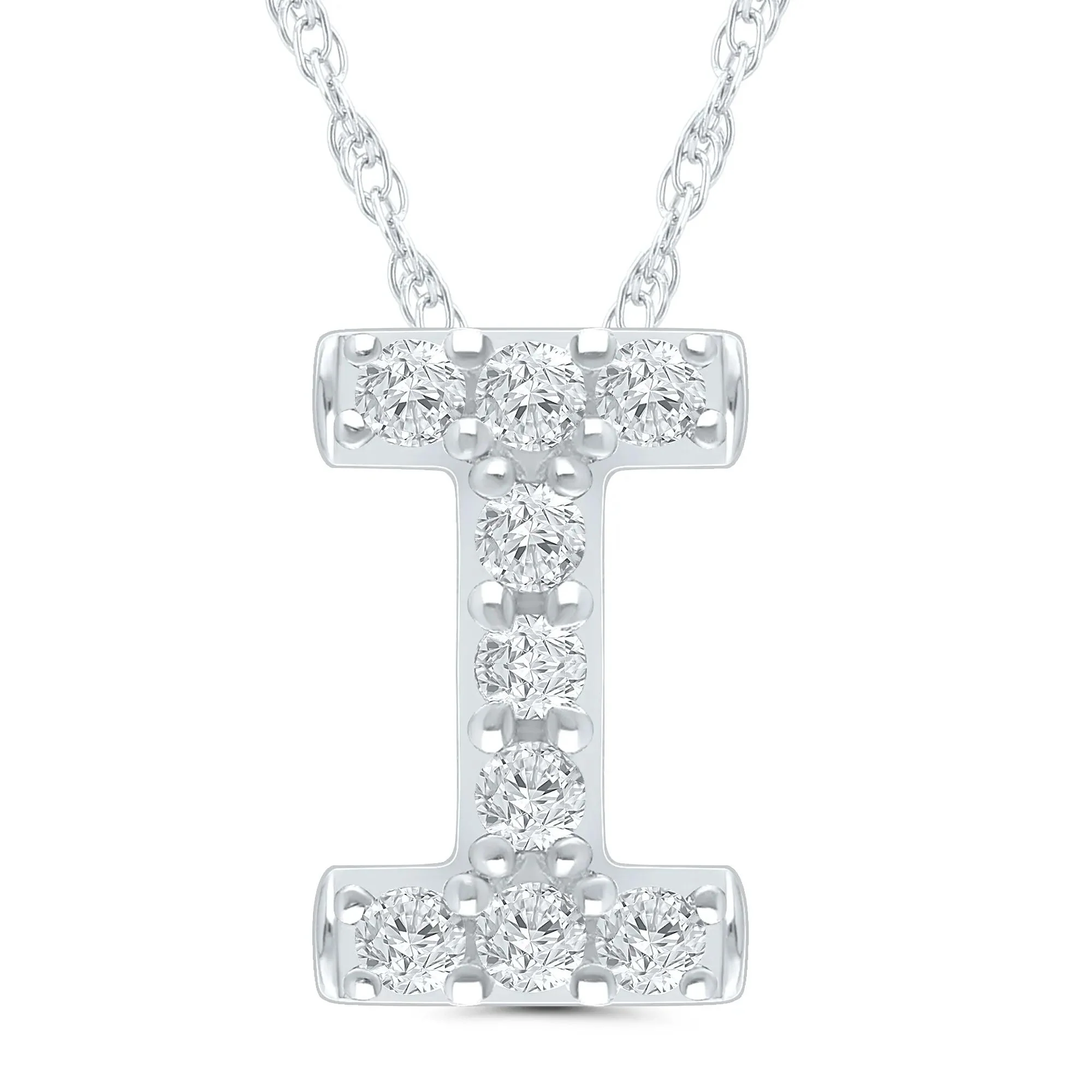 Diamond Accent Initial I Pendant Necklace 10K White Gold Size 18"