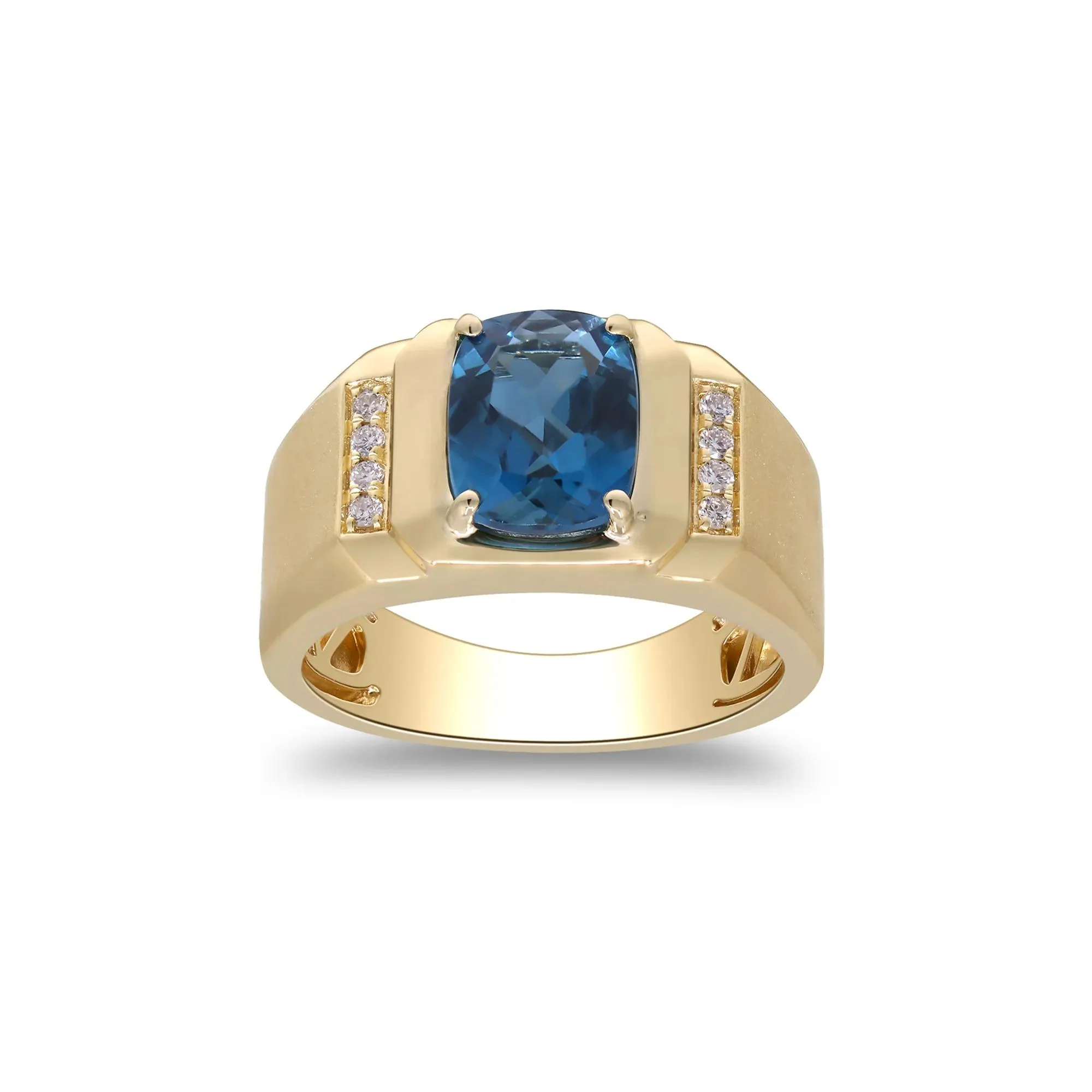 London Blue Topaz & Diamond Accent Ring 14K Yellow Gold Size 10 3mm