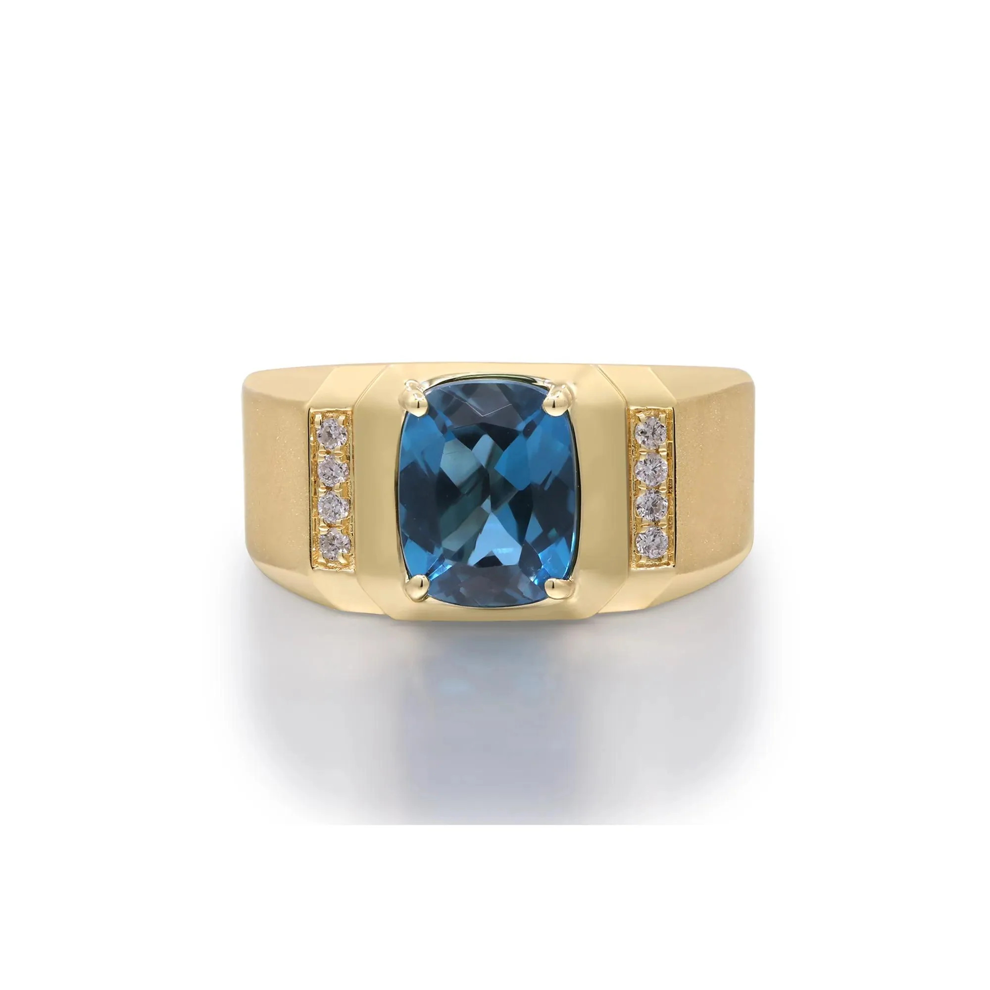 London Blue Topaz & Diamond Accent Ring 14K Yellow Gold Size 10 3mm - Image 5