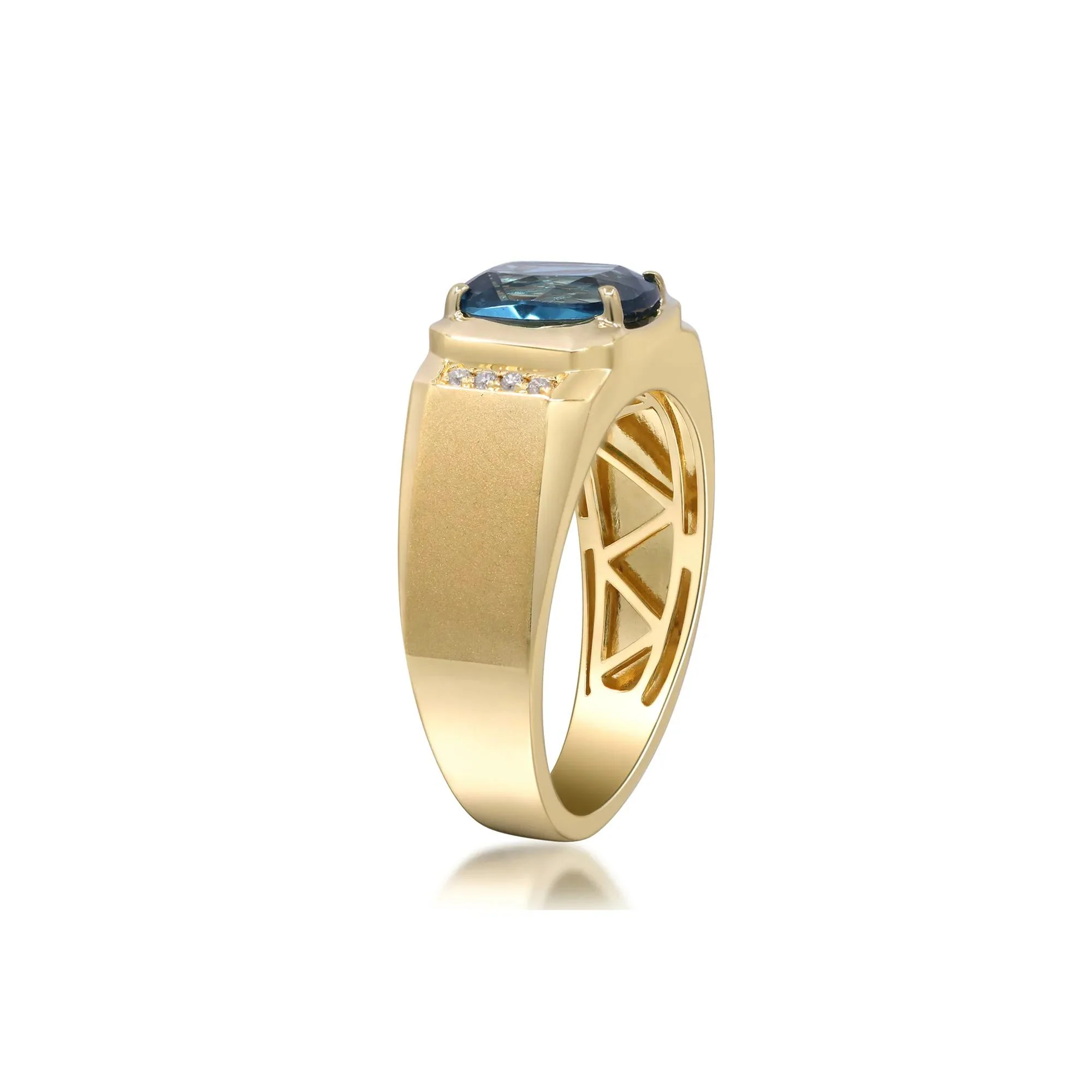 London Blue Topaz & Diamond Accent Ring 14K Yellow Gold Size 12 3mm - Image 3