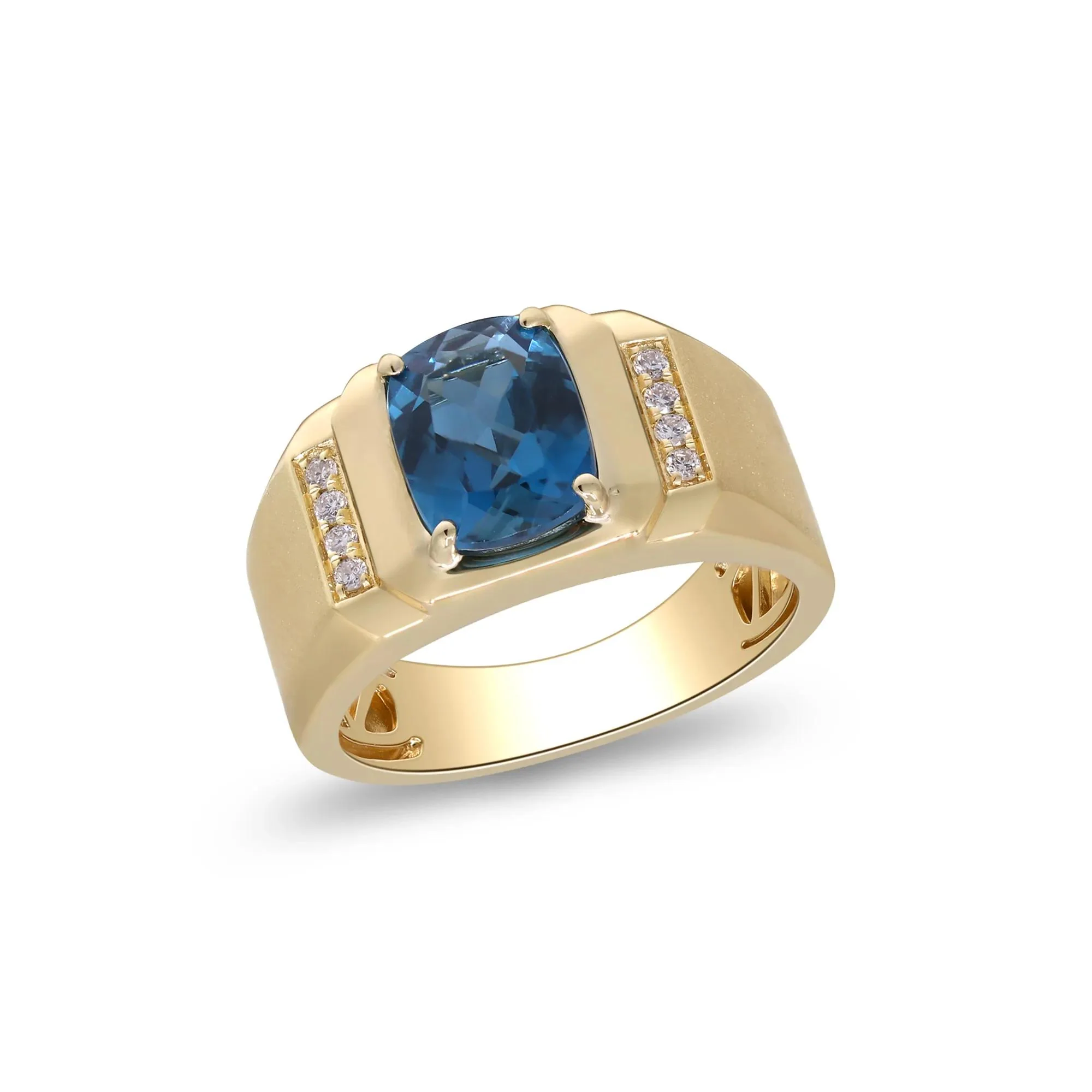 London Blue Topaz & Diamond Accent Ring 14K Yellow Gold Size 12.5 3mm - Image 4