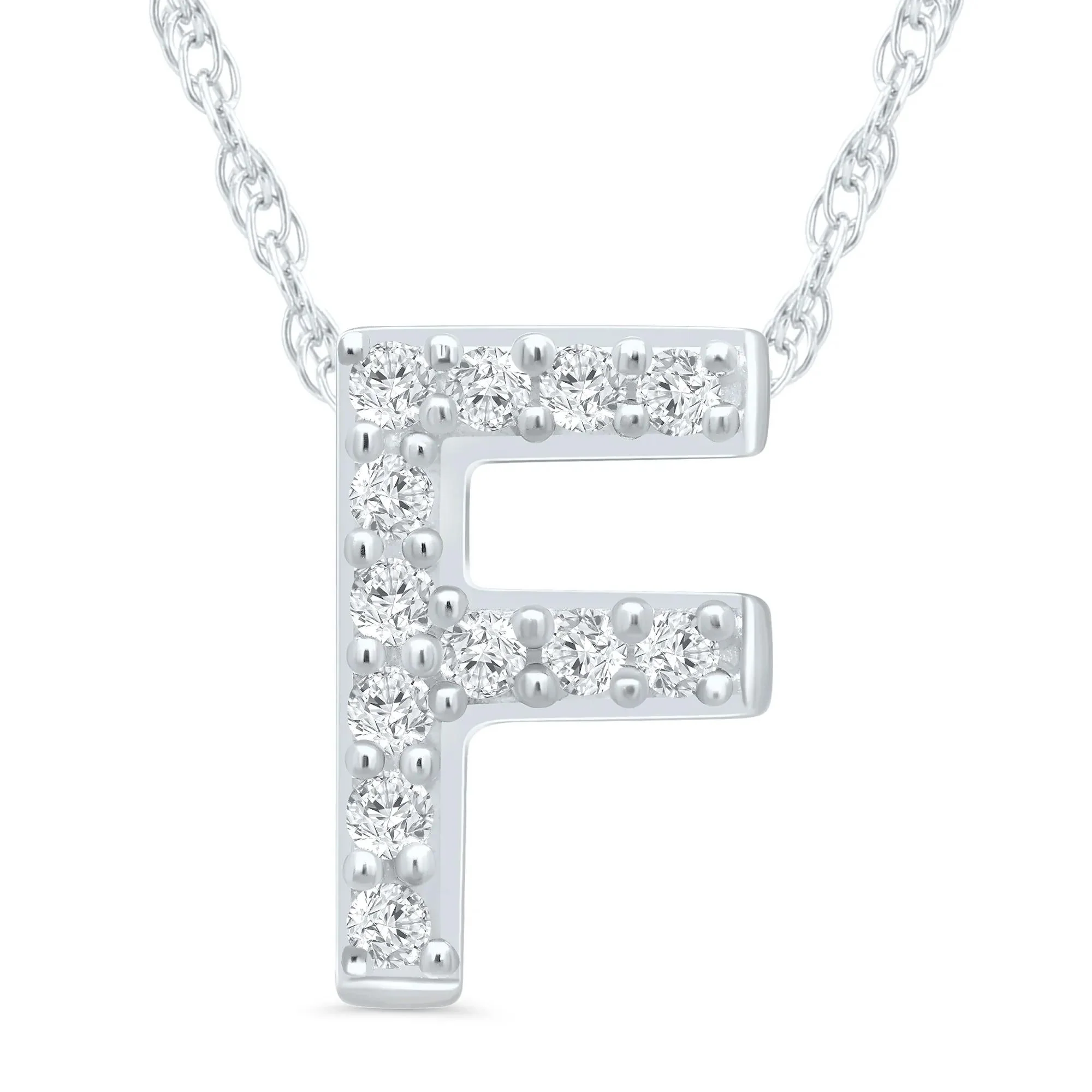 Diamond Accent Initial F Pendant Necklace 10K White Gold Size 18"