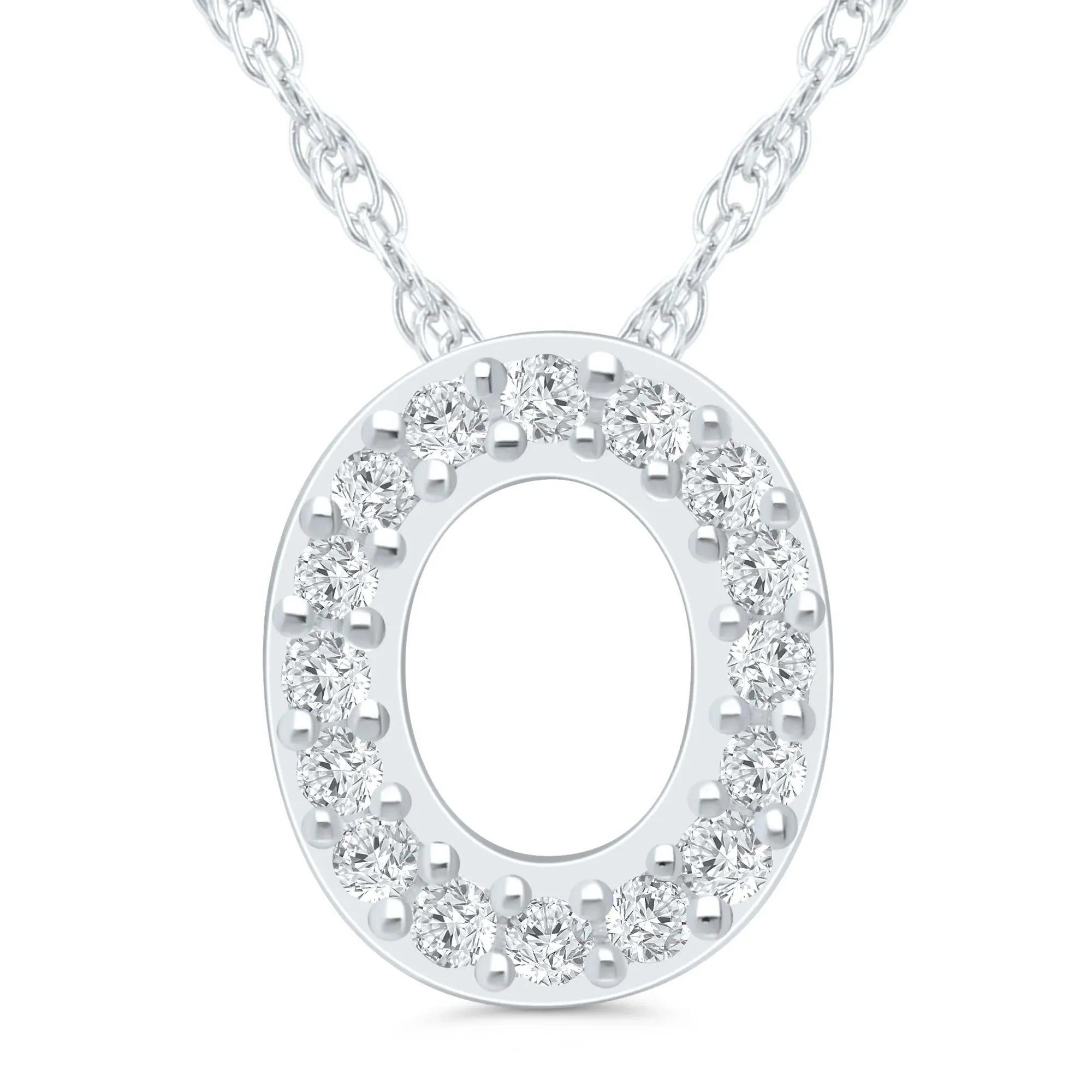 Diamond Accent Initial O Pendant Necklace 10K White Gold Size 18"