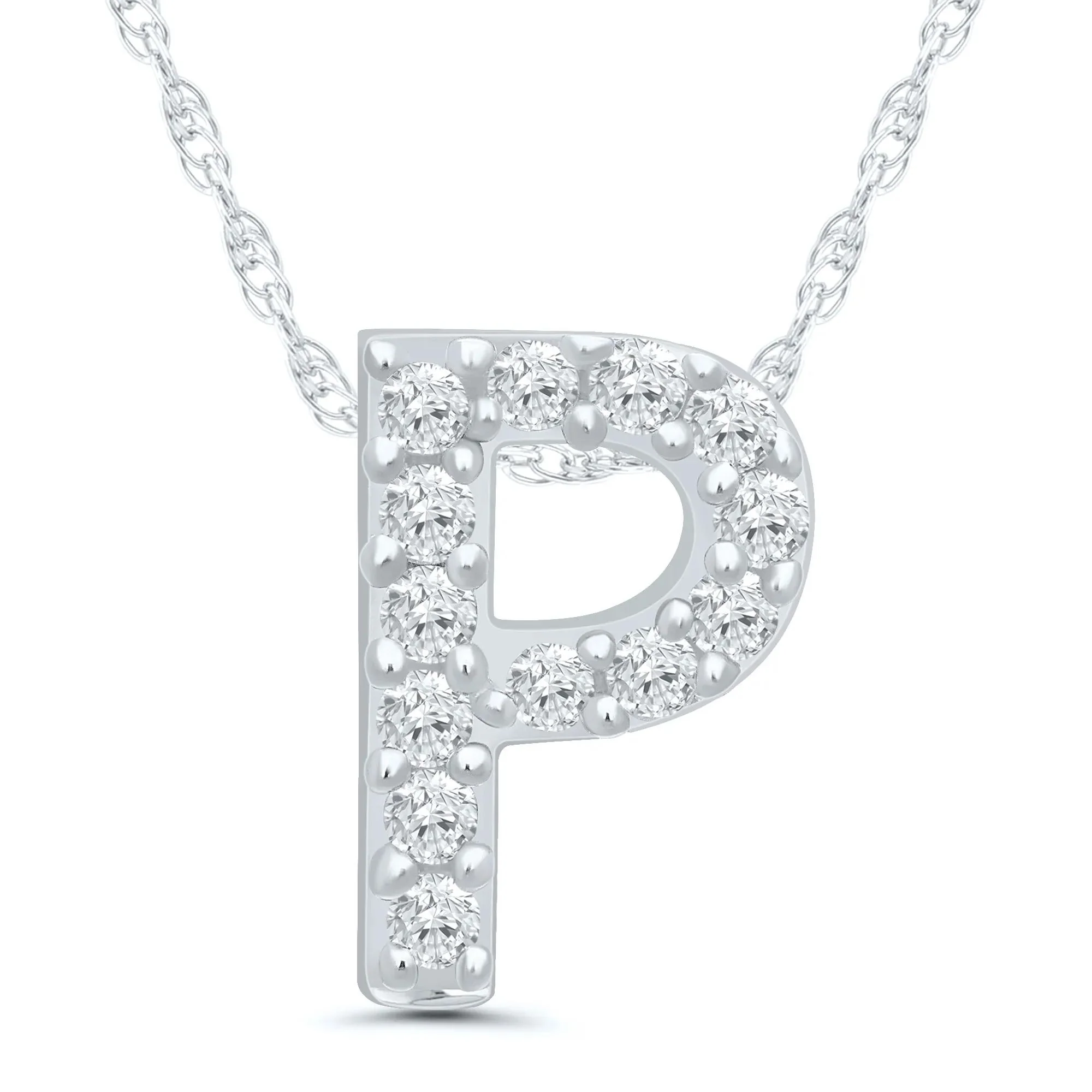 Diamond Accent Initial P Pendant Necklace 10K White Gold Size 18"