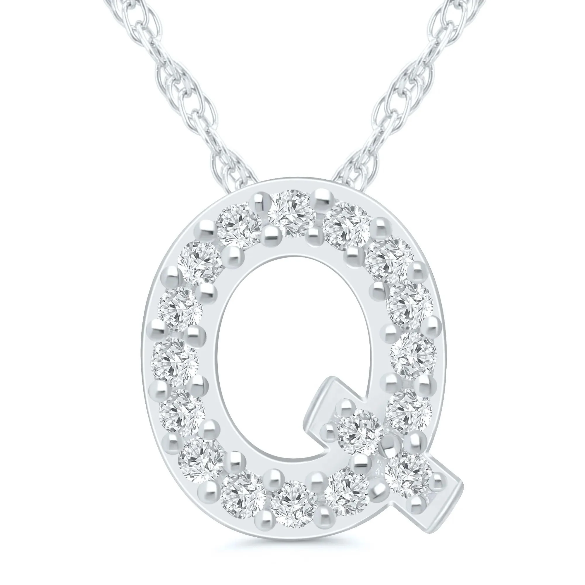 Diamond Accent Initial Q Pendant Necklace 10K White Gold Size 18"