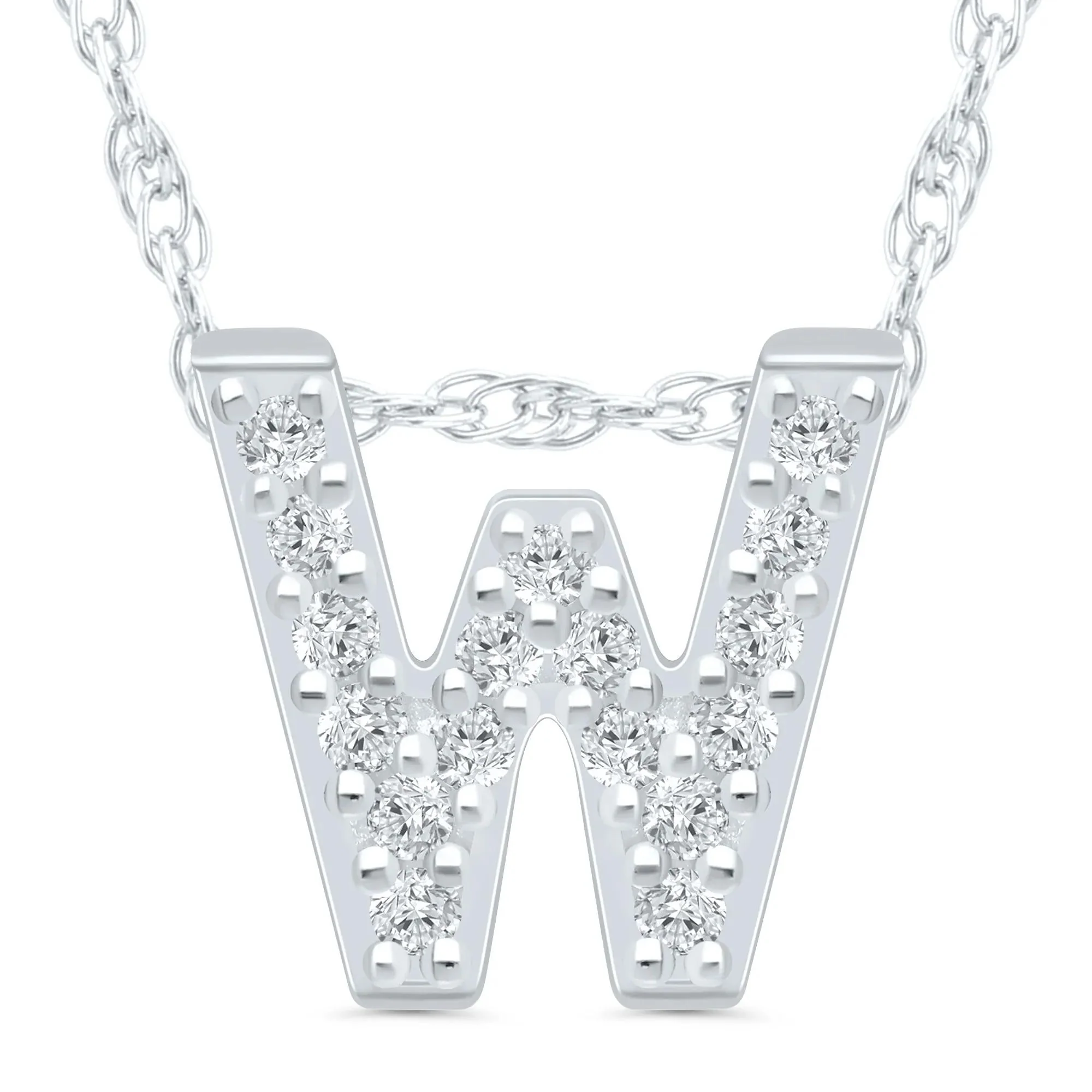 Diamond Accent Initial W Pendant Necklace 10K White Gold Size 18"
