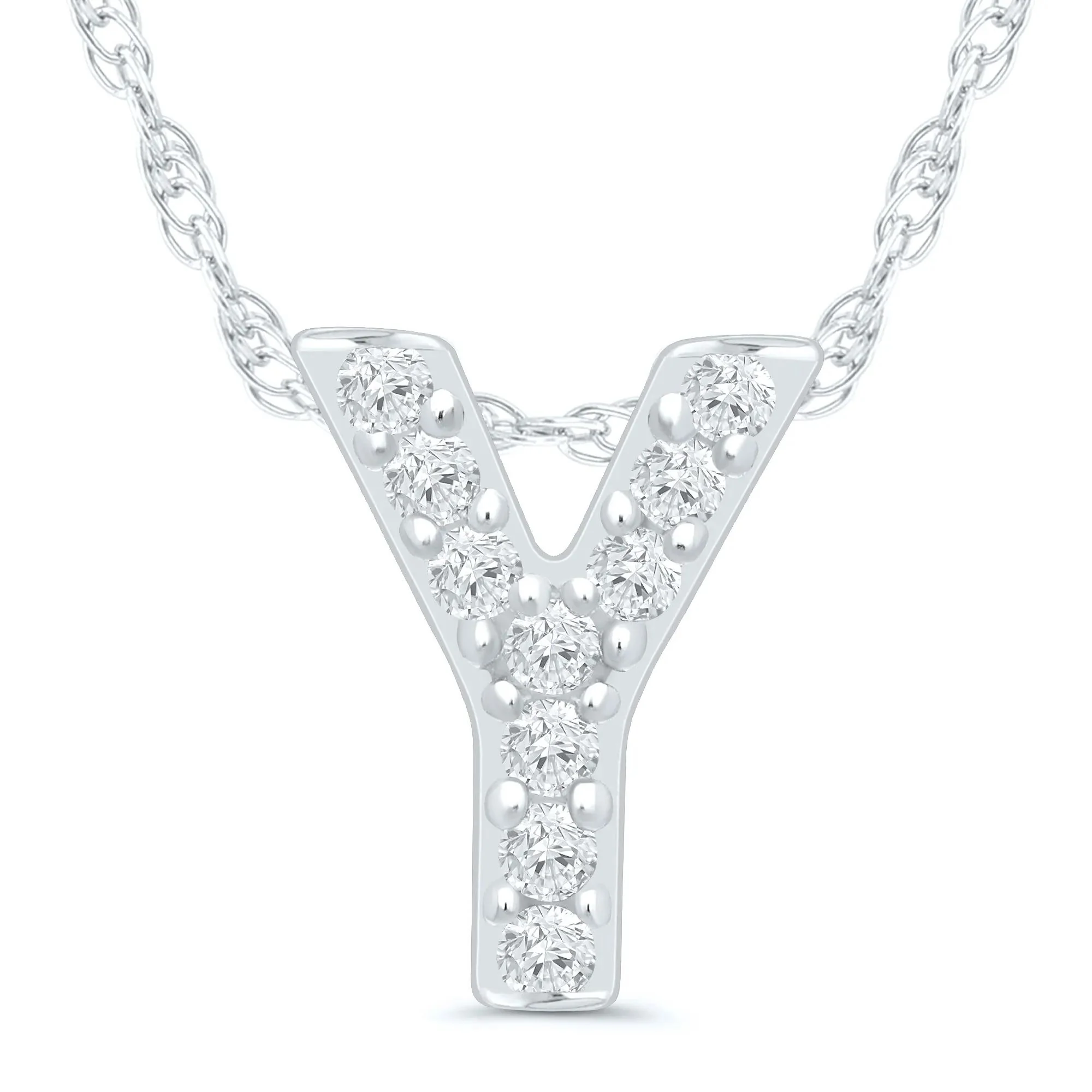 Diamond Accent Initial Y Pendant Necklace 10K White Gold Size 18"
