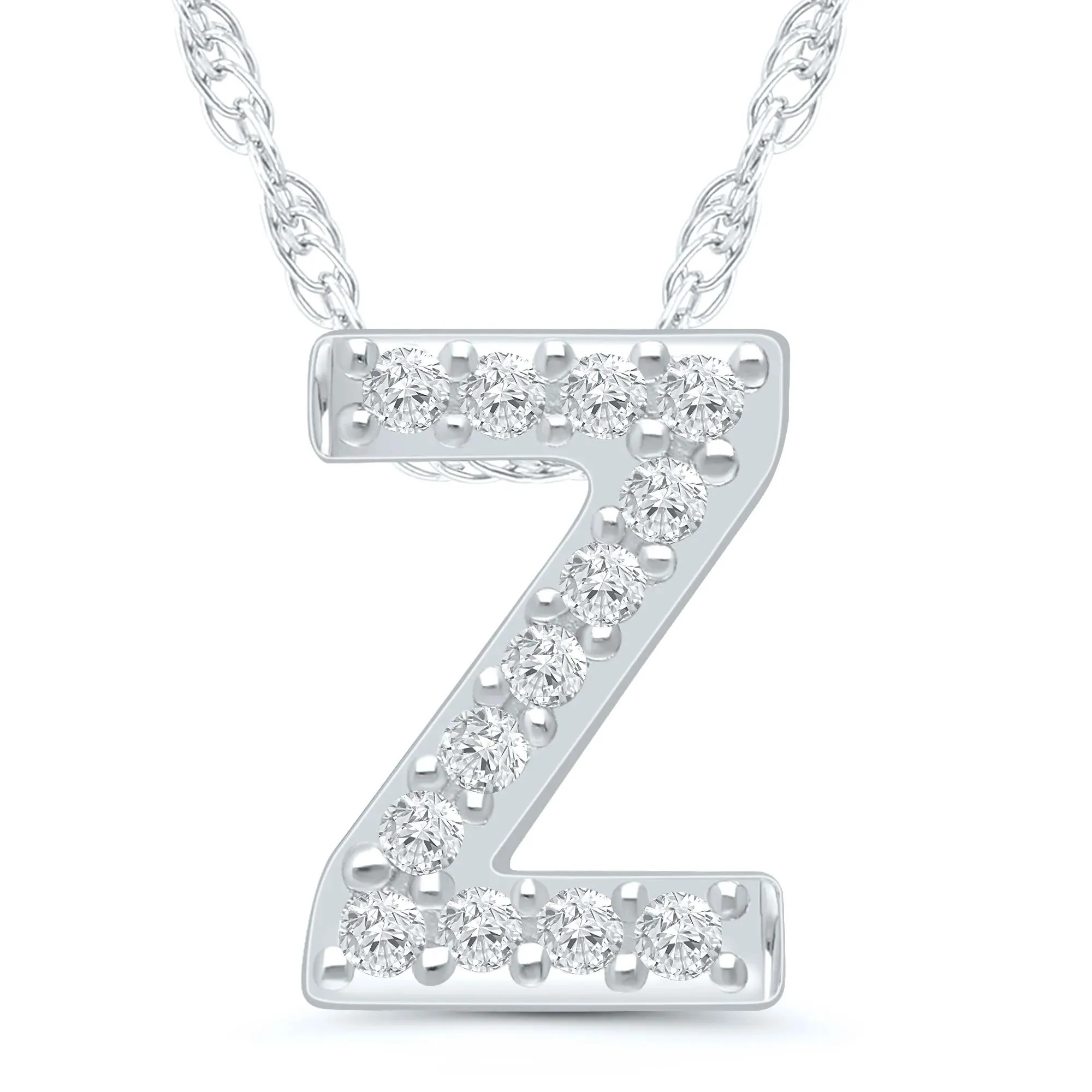 Diamond Accent Initial Z Pendant Necklace 10K White Gold Size 18"