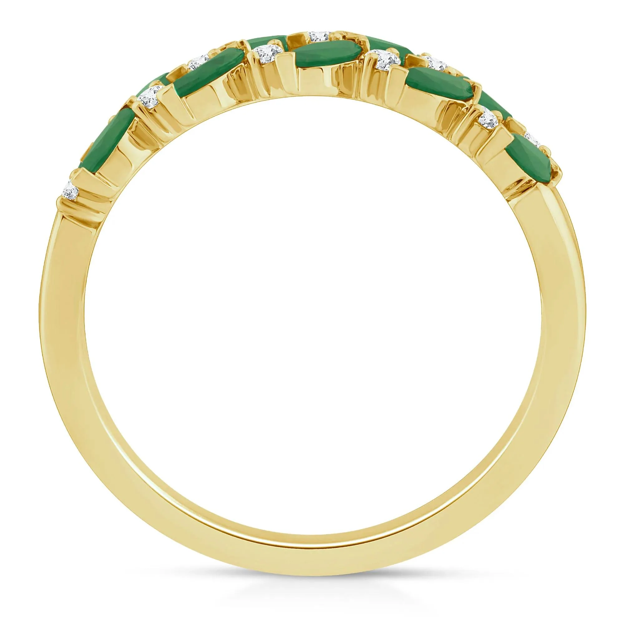 1/8 CT. Tw. Emerald and Diamond Ring 10K Yellow Gold Round Brilliant Cut Size 7 - Image 2