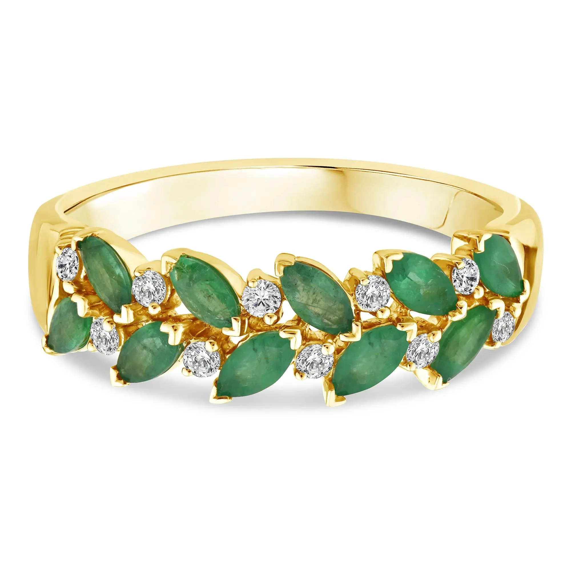 1/8 CT. Tw. Emerald and Diamond Ring 10K Yellow Gold Round Brilliant Cut Size 8