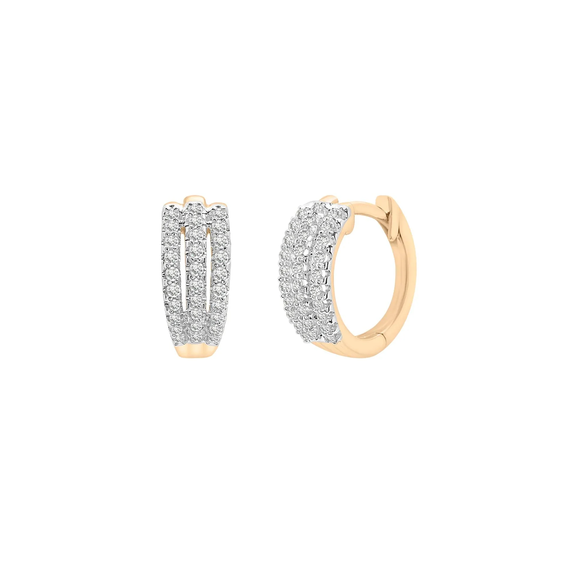 1/4 CT. Tw. Diamond Three-Row Hoop Earrings 10K Yellow Gold Size 5.50mm