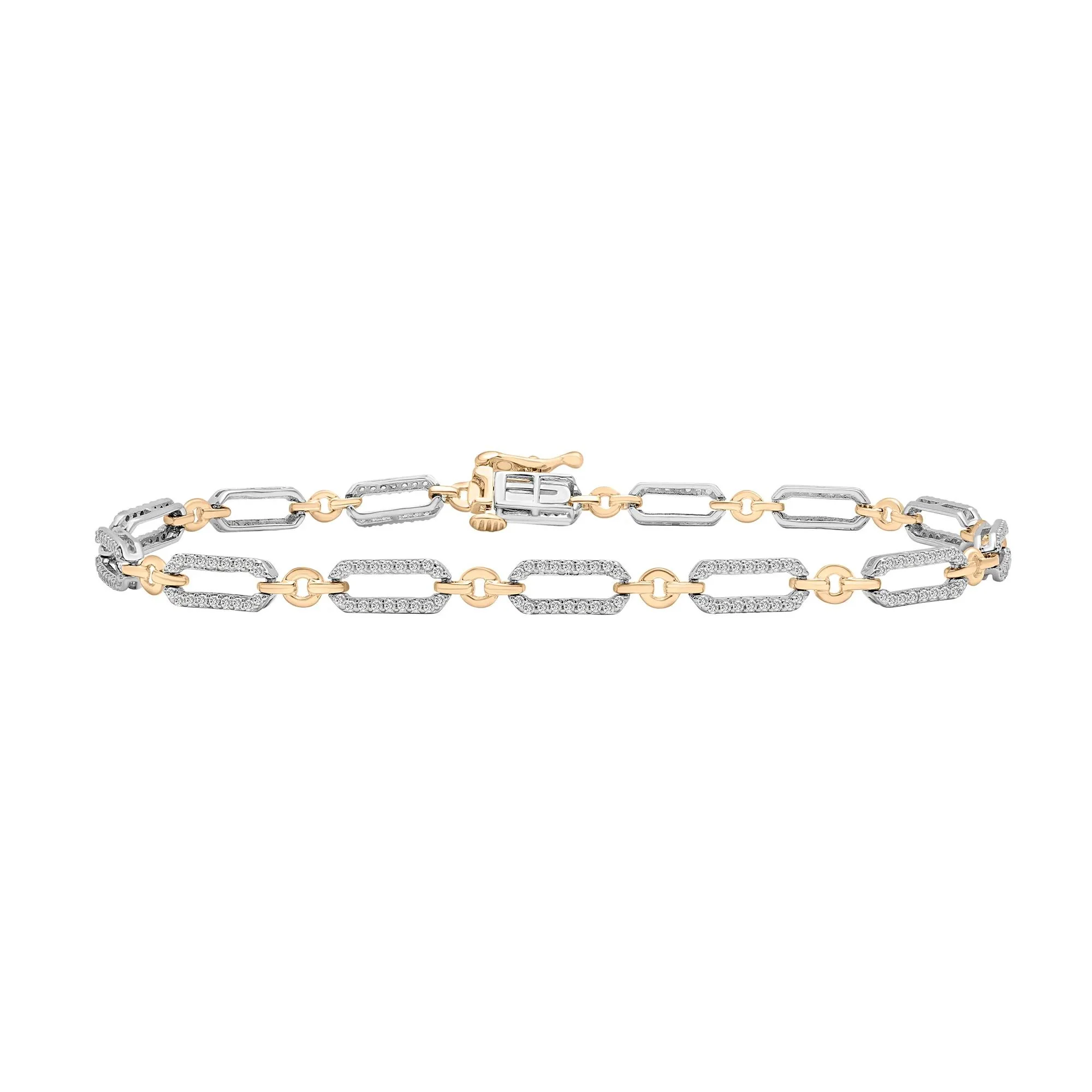 1/2 CT. Tw. Round Open Link Bracelet 10K White & Yellow Gold Size 4.00mm