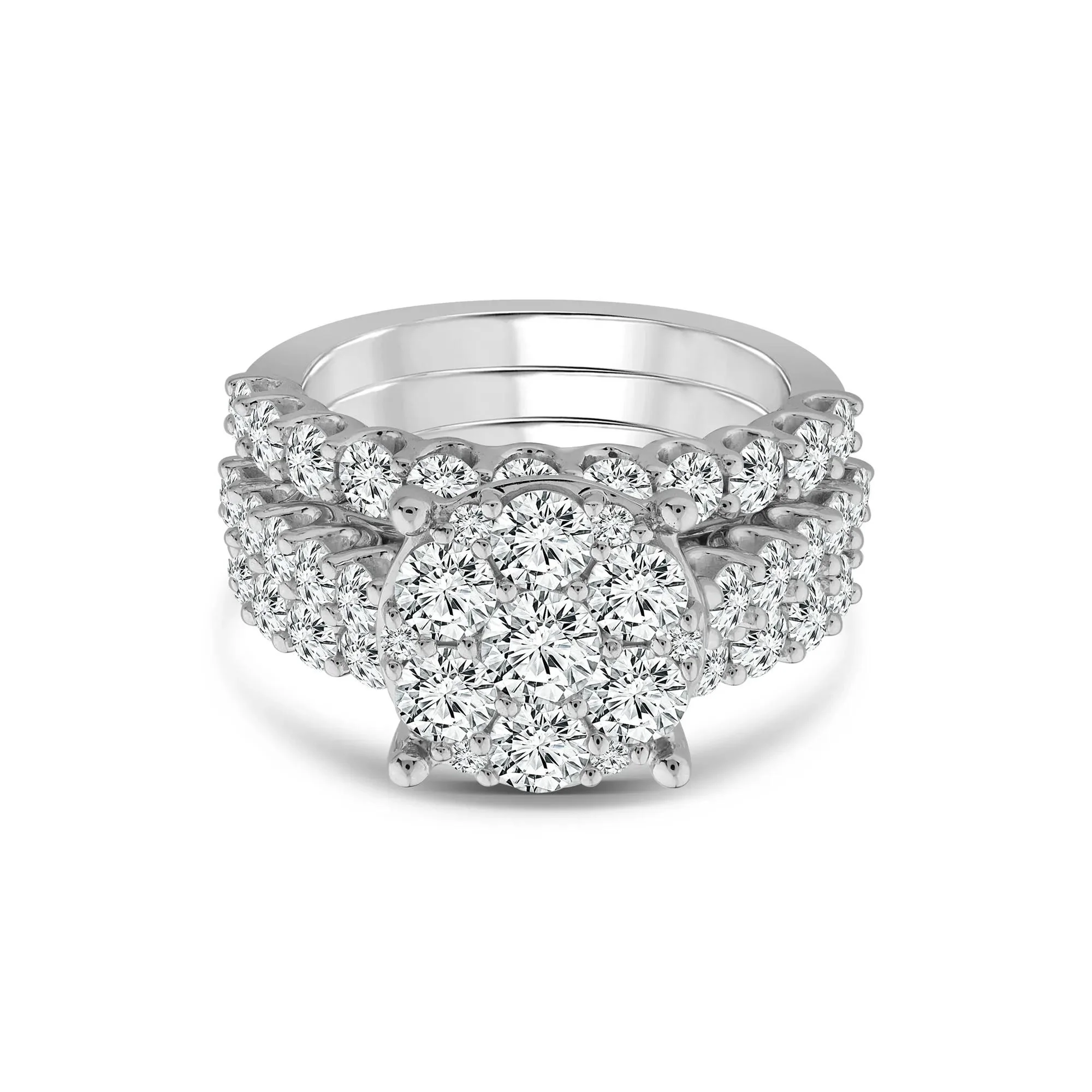 4 CT. Tw. Lab Grown Diamond Round Engagement Three-Piece Set 10K White Gold Ring Round Brilliant Cut Size 6