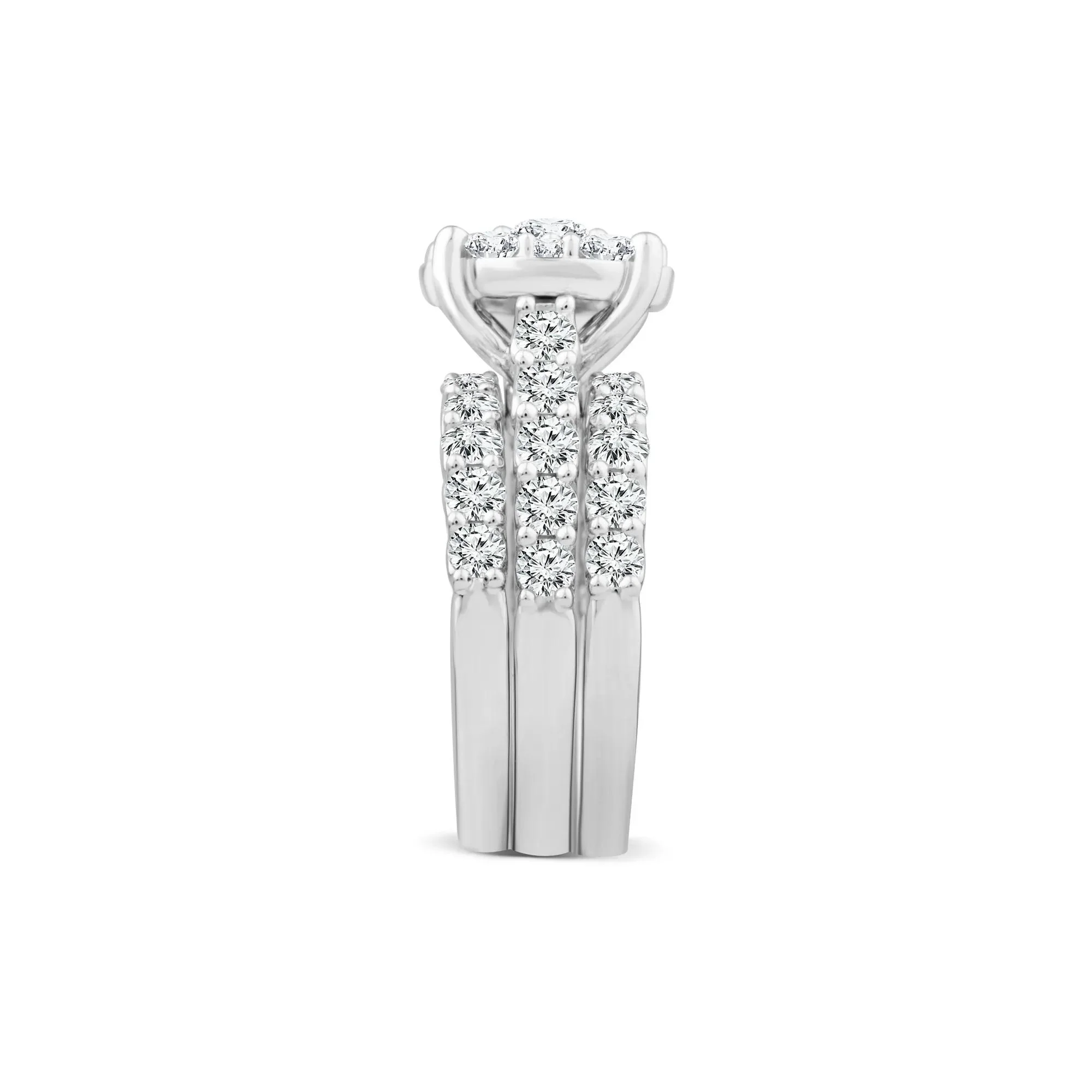 4 CT. Tw. Lab Grown Diamond Round Engagement Three-Piece Set 10K White Gold Ring Round Brilliant Cut Size 7 - Image 3