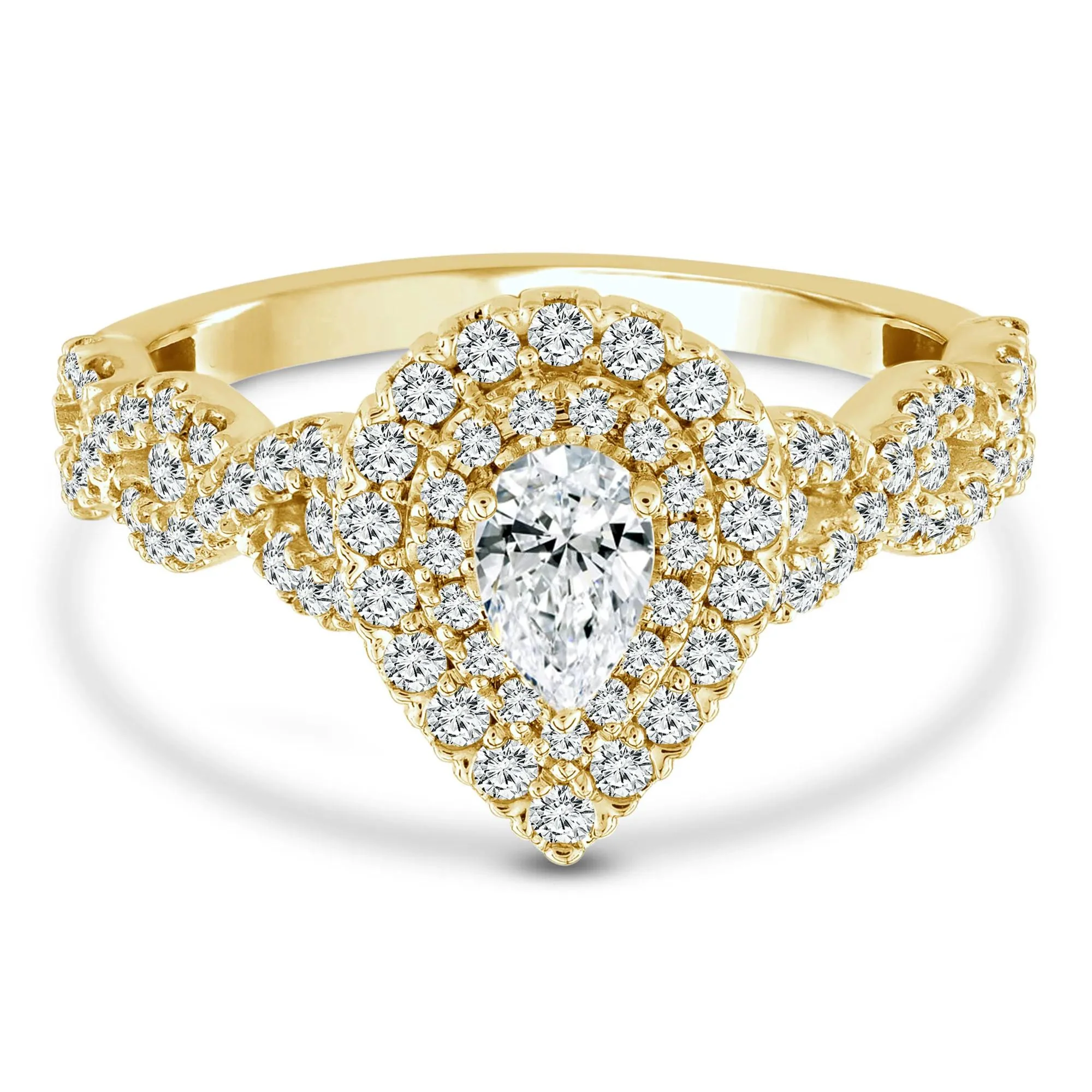 1 CT. Tw. Lab Grown Diamond Pear-Shaped Engagement Ring 10K Yellow Gold Round Brilliant Cut Size 8.5 1mm