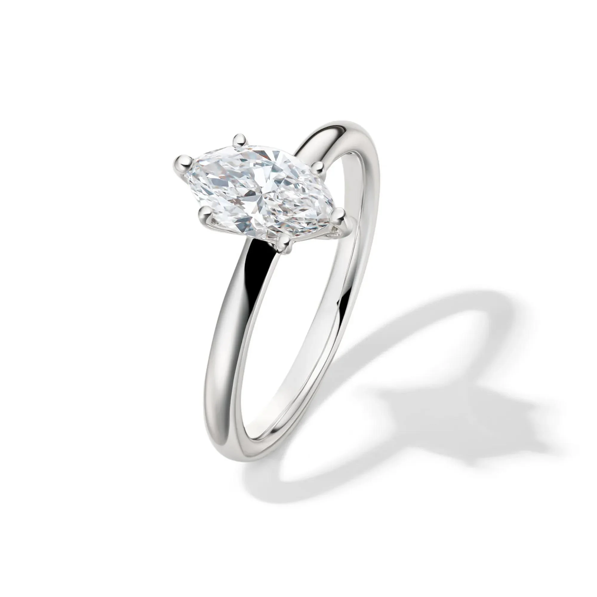 Lab Grown Diamond Marquise Engagement Ring Solitaire 14K White Gold (1 CT.) Size 9 2mm - Image 4