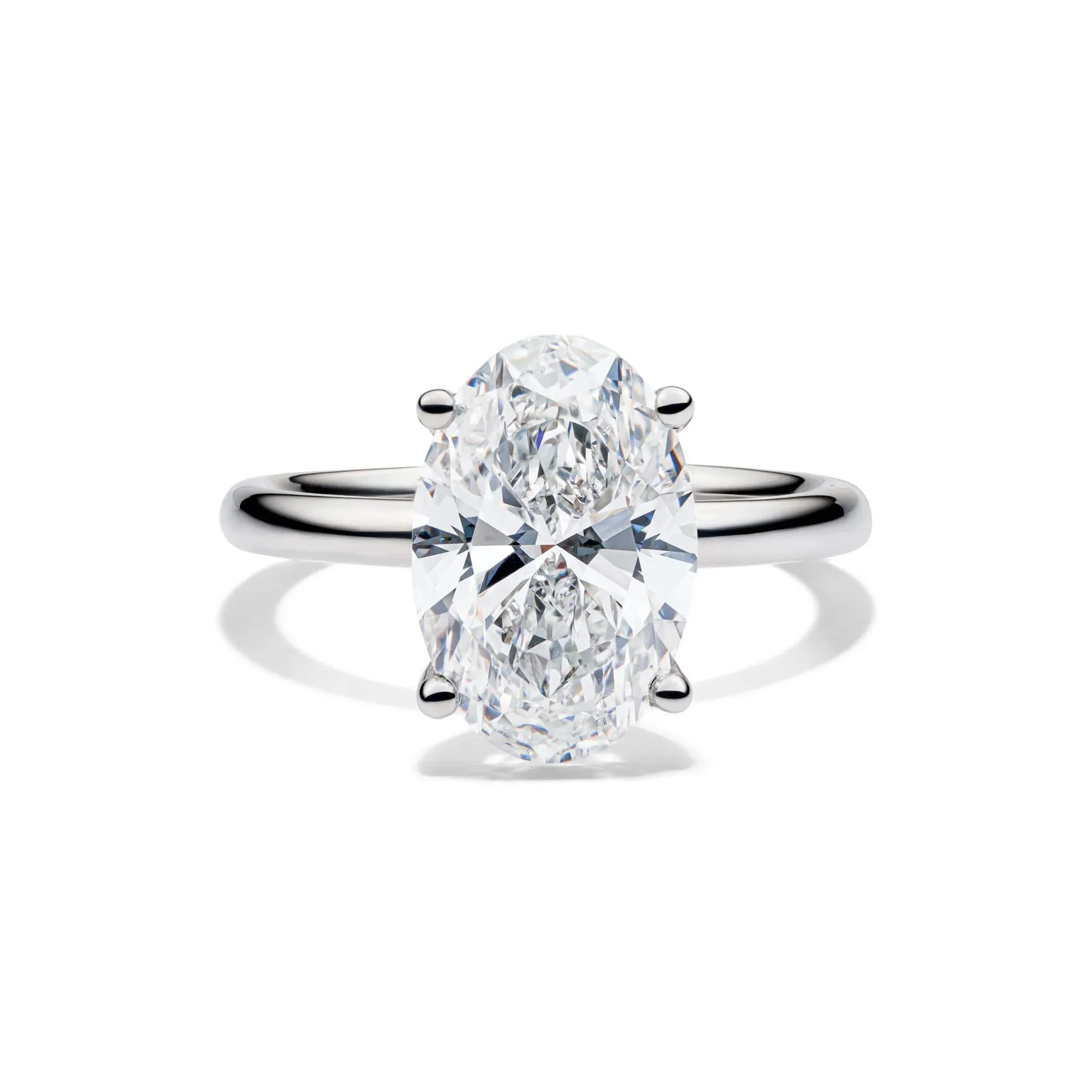 Lab Grown Diamond Oval Solitaire Engagement Ring 14K White Gold (4 CT.) Size 4.5 2mm