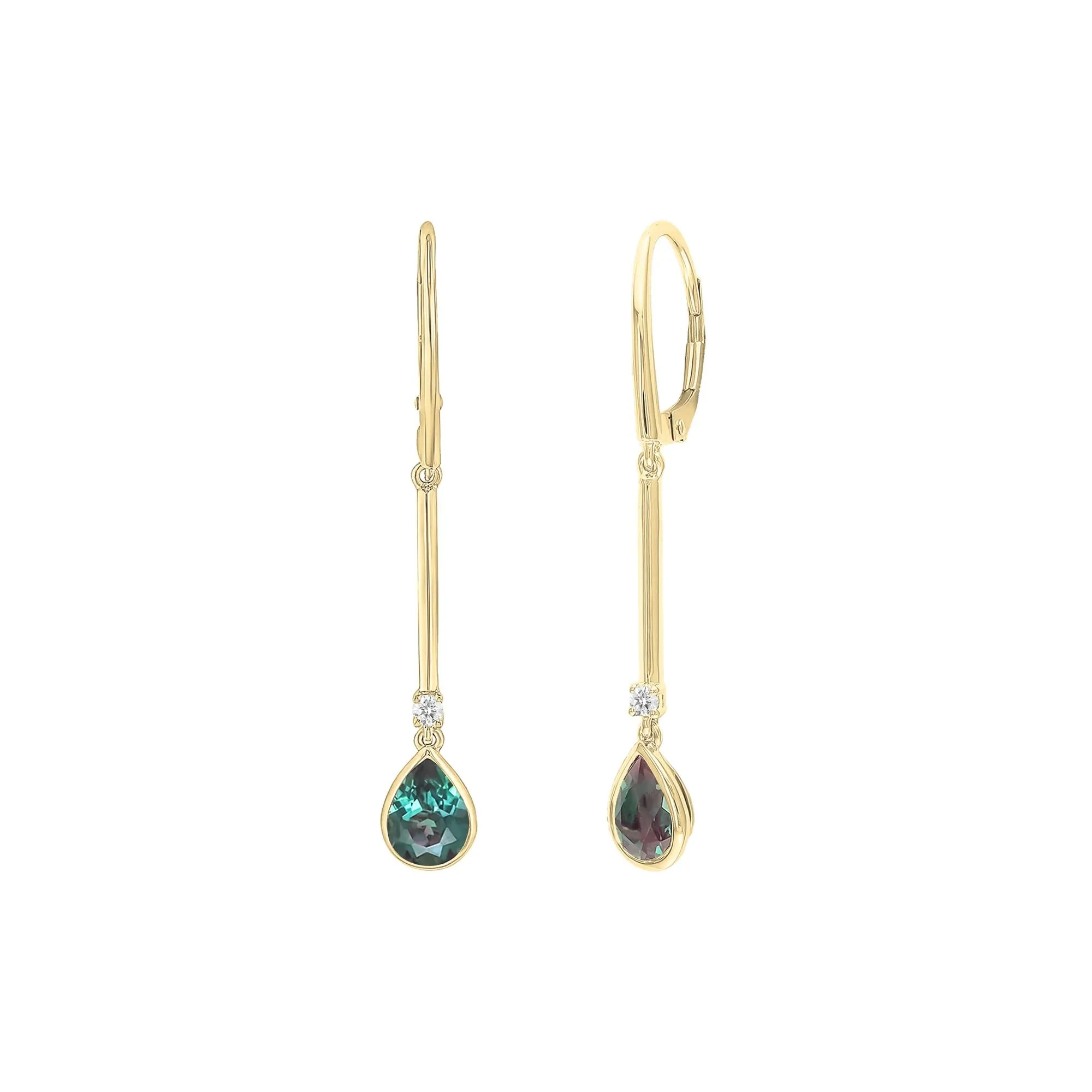 Lab-Created Alexandrite and Diamond Accent Drop Earrings 10K Yellow Gold Size 6.20mm