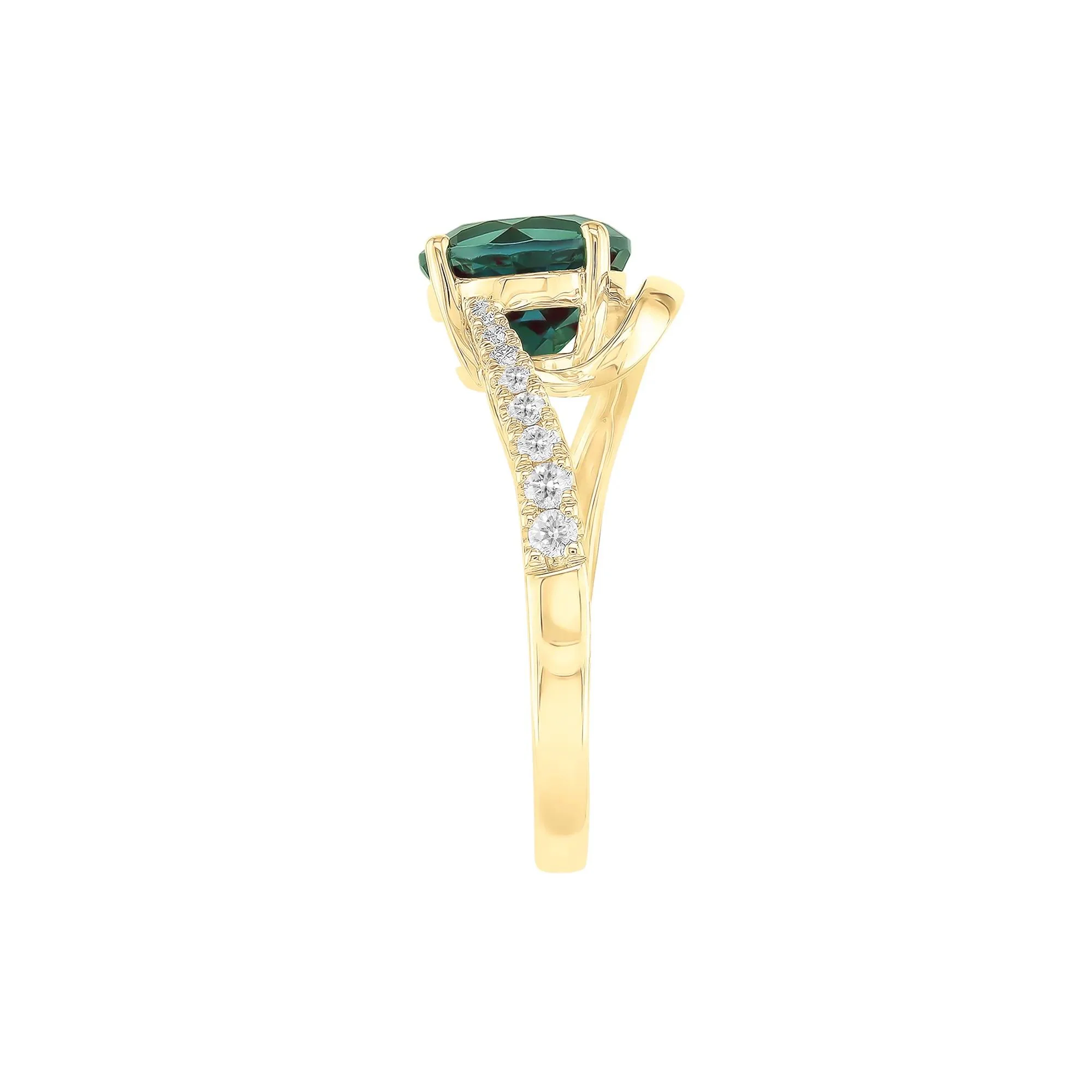 Lab-Created Alexandrite and Diamond Ring 10K Yellow Gold Round Brilliant Cut Size 8 1mm - Image 3