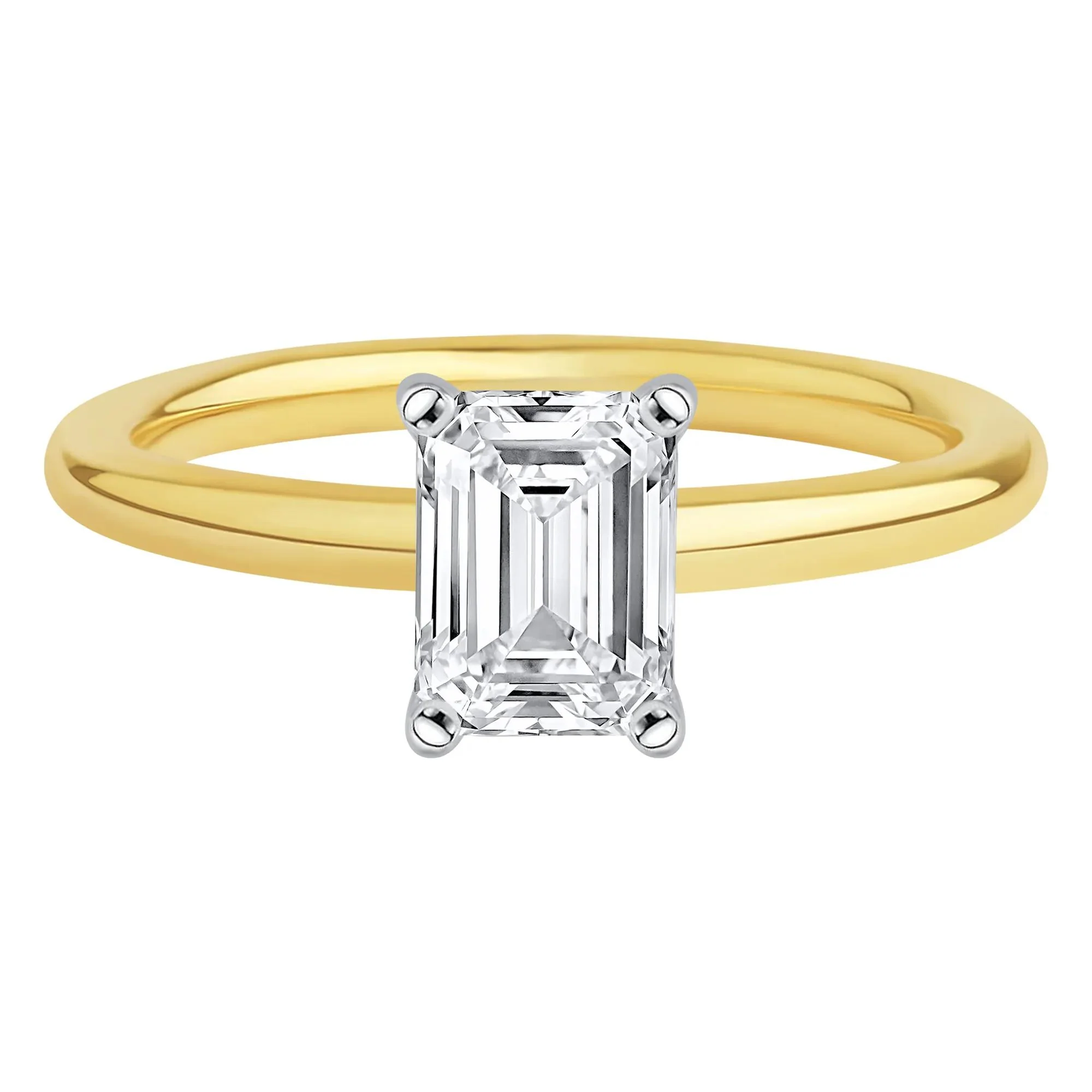Lab Grown Diamond Emerald-Cut Solitaire Ring 14K Yellow Gold (1 CT.) Size 5 2mm
