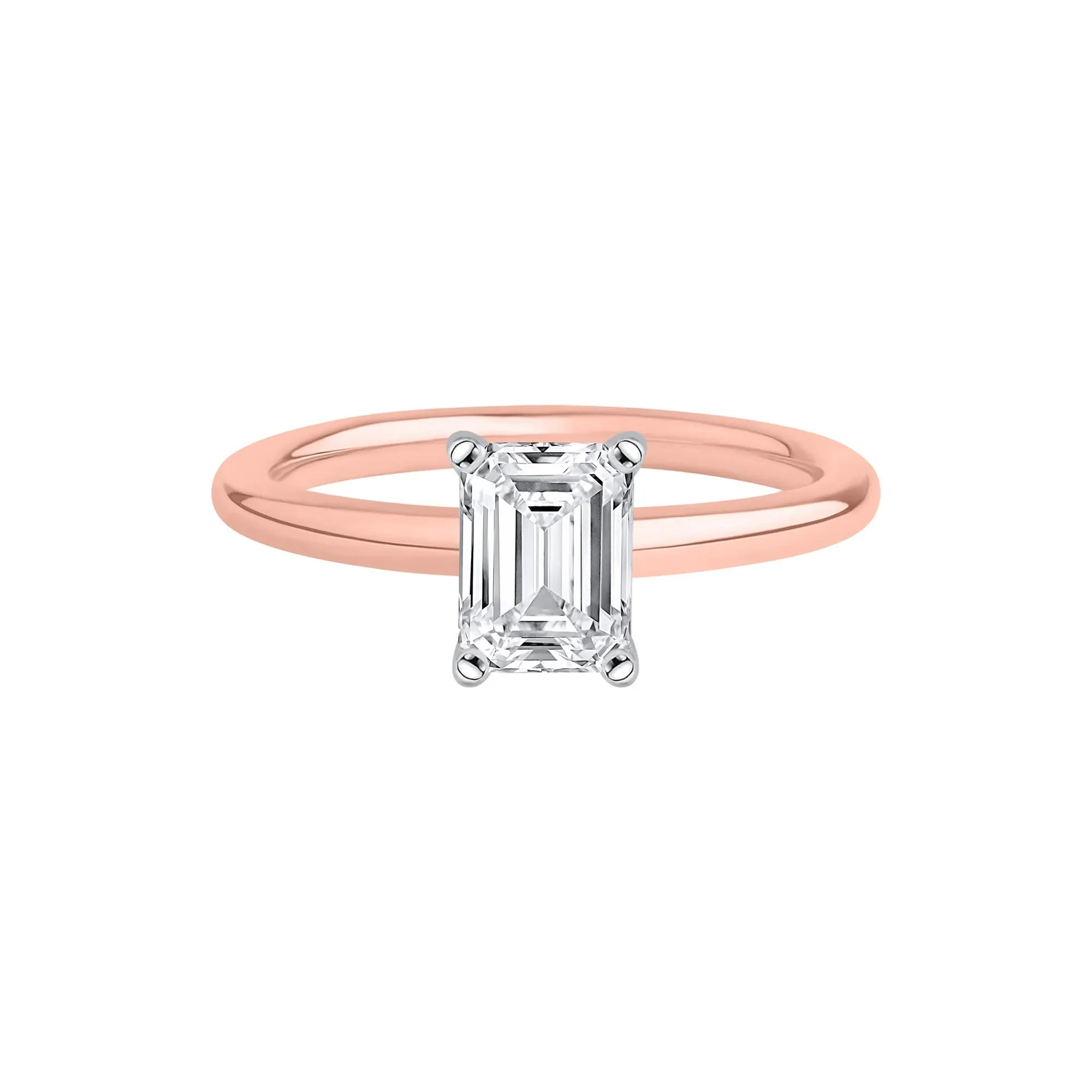 Lab Grown Diamond Emerald-Cut Solitaire Ring 14K Rose Gold (1 CT.) Size 10 2mm