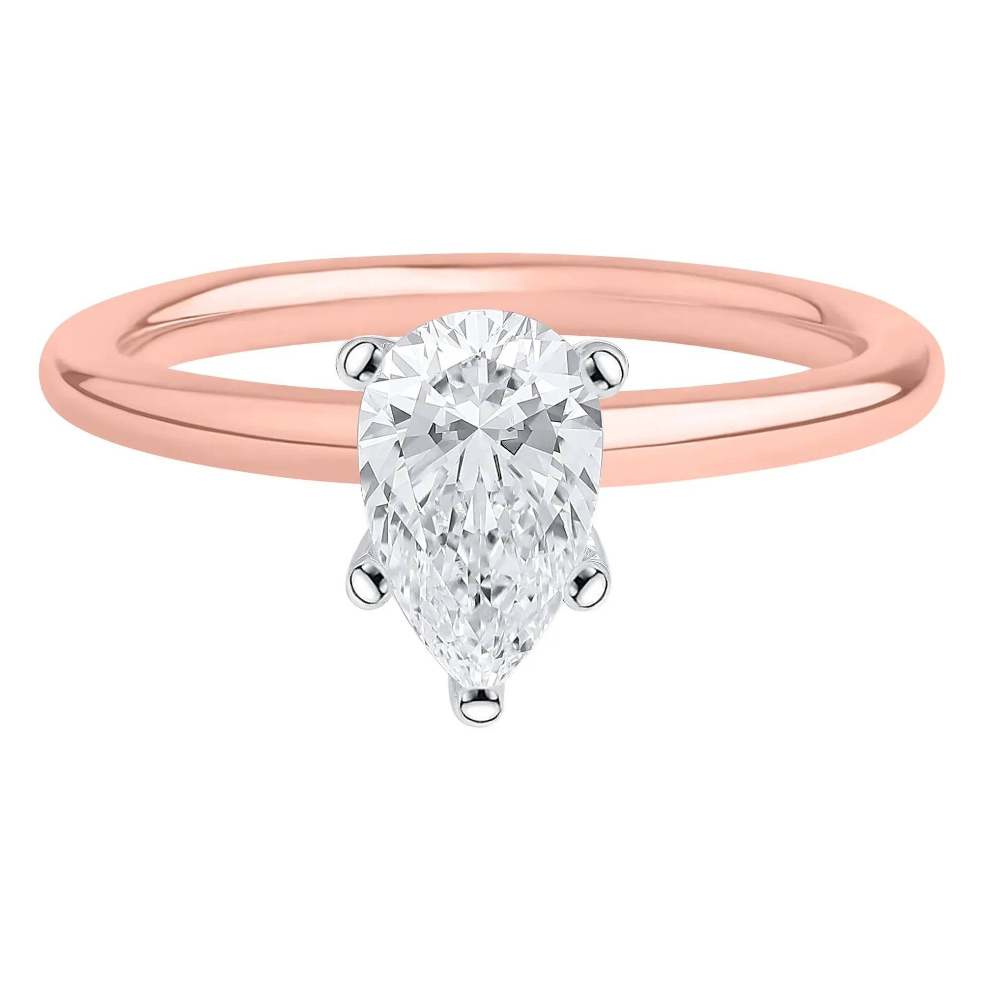 Lab Grown Diamond Pear-Shaped Solitaire Engagement Ring 14K Rose Gold (1 CT.) Size 8.5 2mm