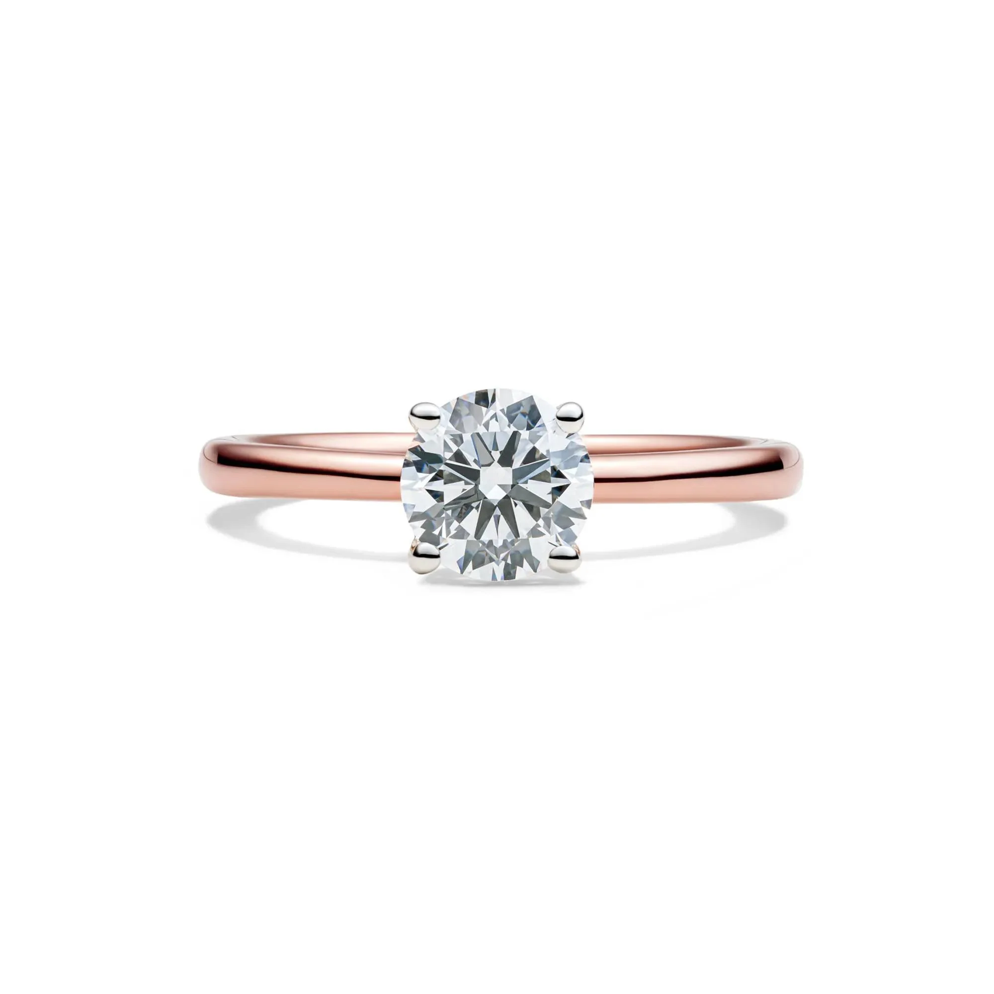 Lab Grown Diamond Solitaire Round Engagement Ring 14K Rose Gold (1 CT.) Round Brilliant Cut Size 7.5 2mm