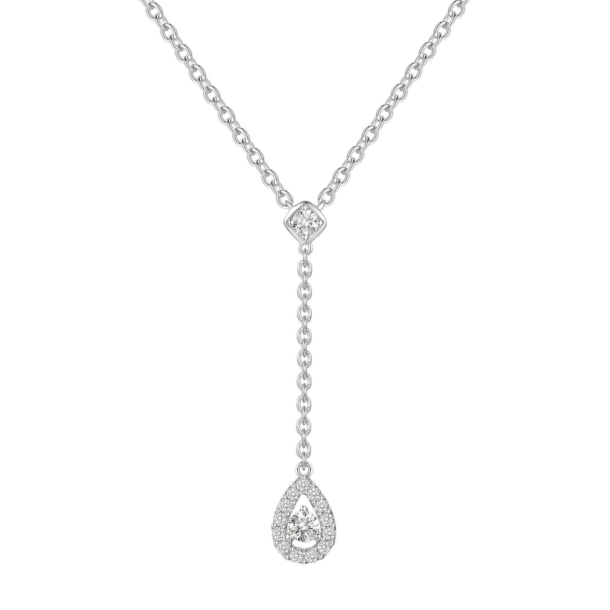 1/7 CT. Tw. Pear-Shaped Diamond Lariat Necklace .925 Sterling Silver White Size 17.5"
