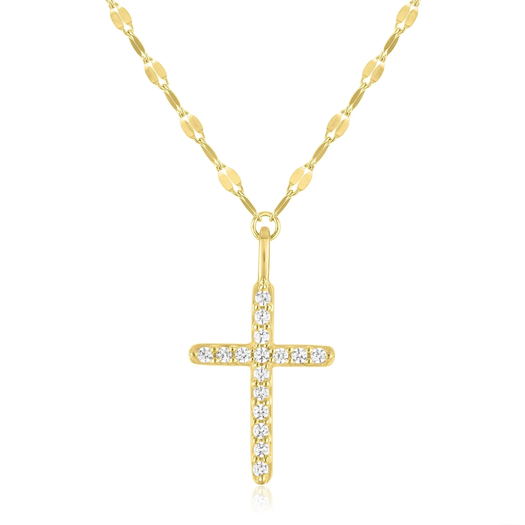 1/10 CT. Tw. Mirror Chain Cross Pendant Necklace 10K Yellow Gold Size 18"