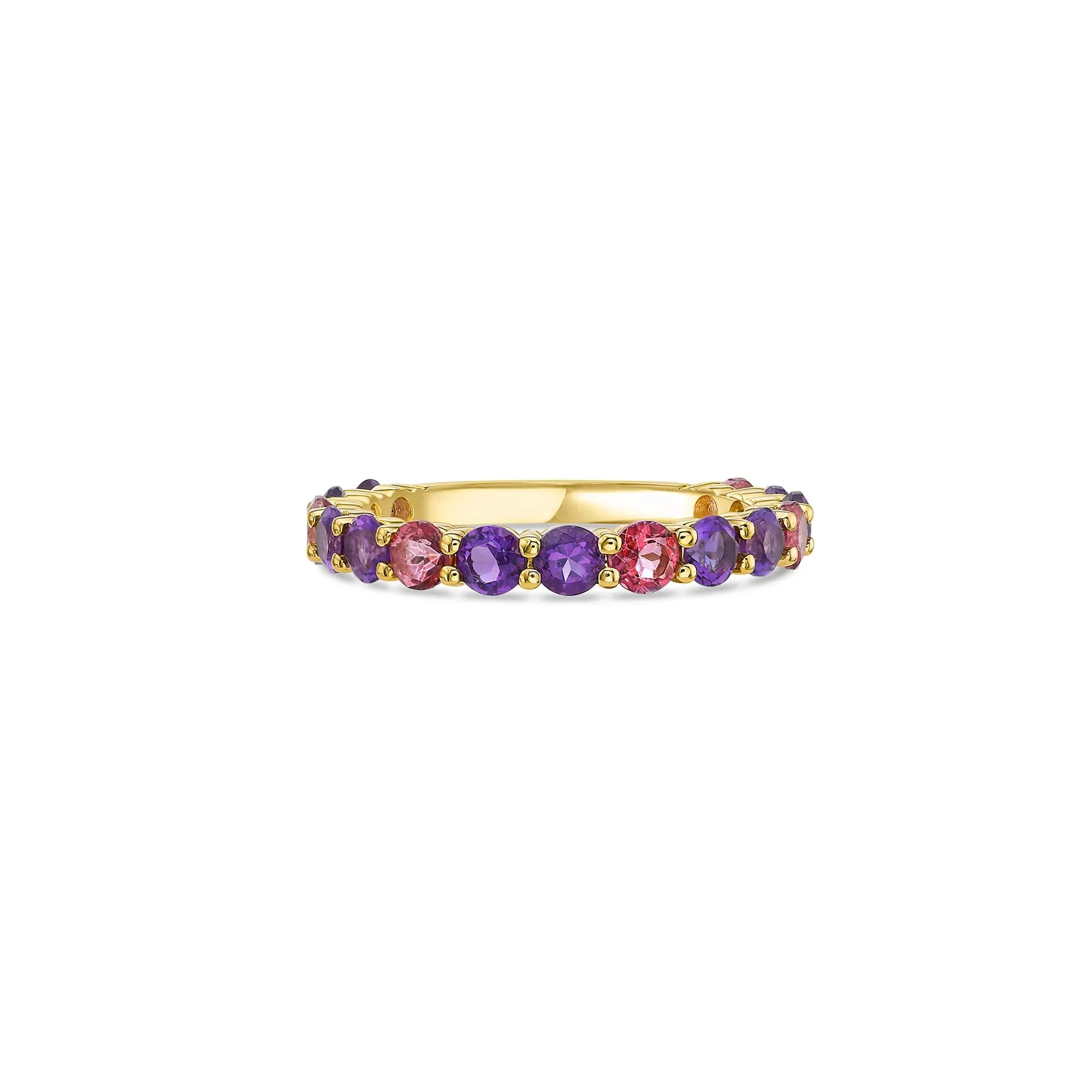Amethyst and Pink Topaz Ring 10K Yellow Gold Size 6 2.5mm