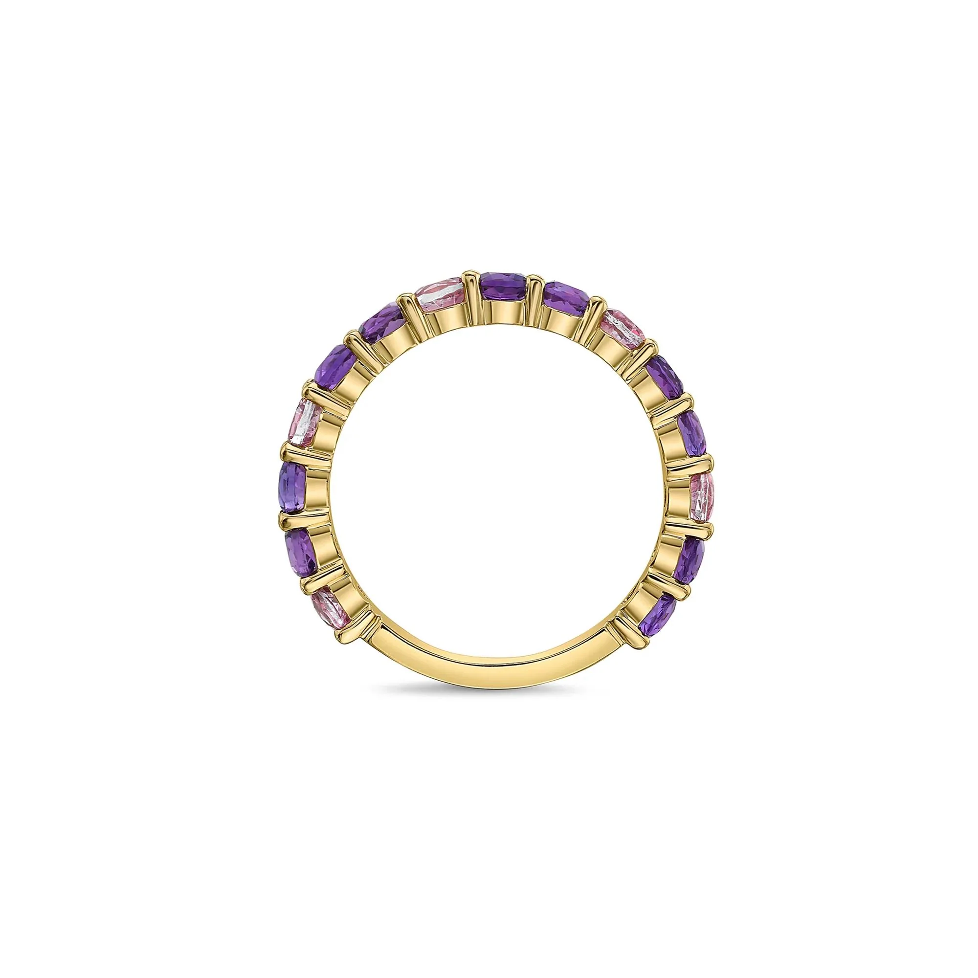 Amethyst and Pink Topaz Ring 10K Yellow Gold Size 6 2.5mm - Image 2