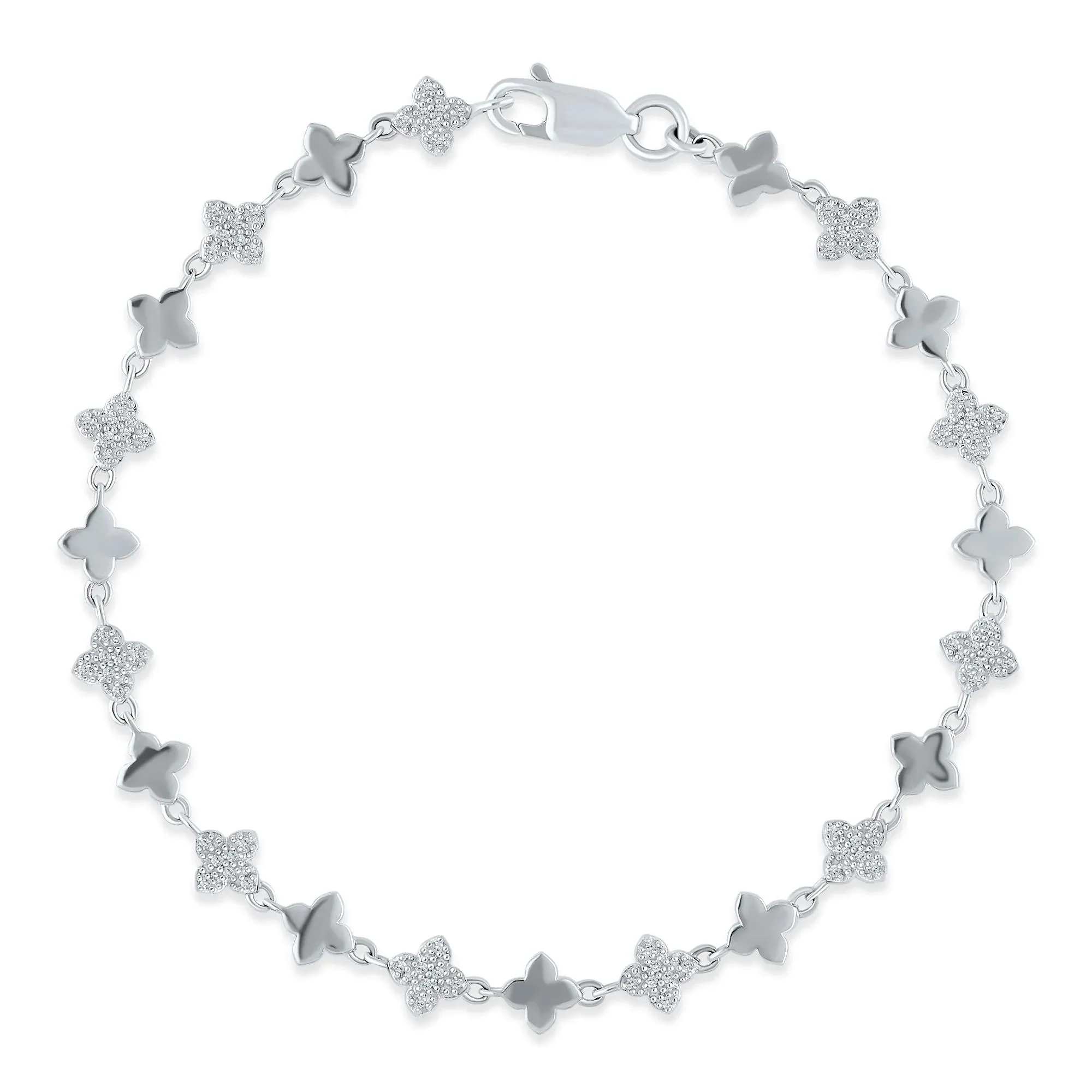 1/5 CT. Tw. Diamond Clover Line Bracelet .925 Sterling Silver White Size 7.00mm