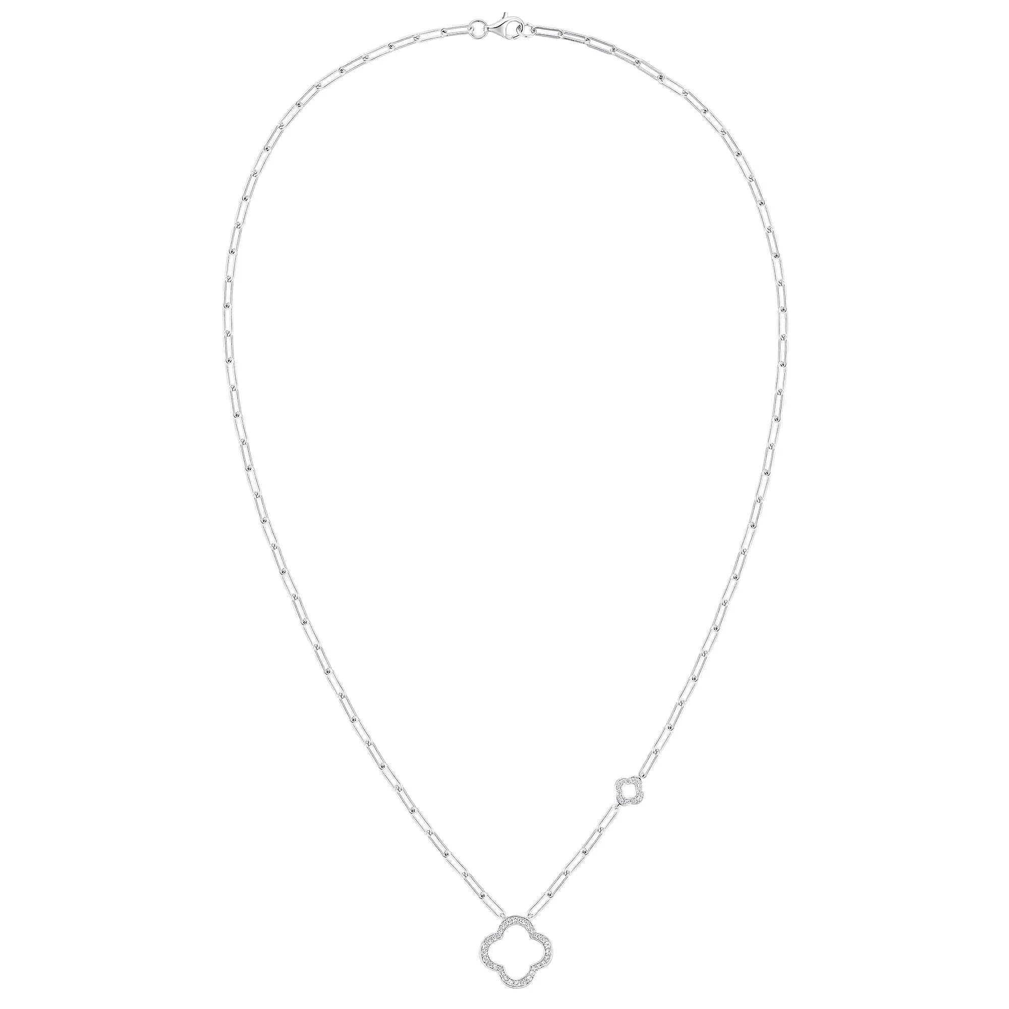 1/4 CT. Tw. Diamond Clover Necklace .925 Sterling Silver White Size 17"