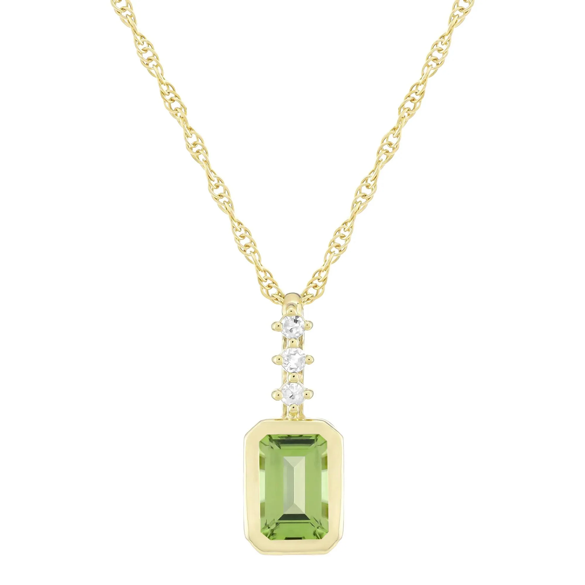 Peridot and Diamond Accent Pendant Necklace 10K Yellow Gold Size 18"