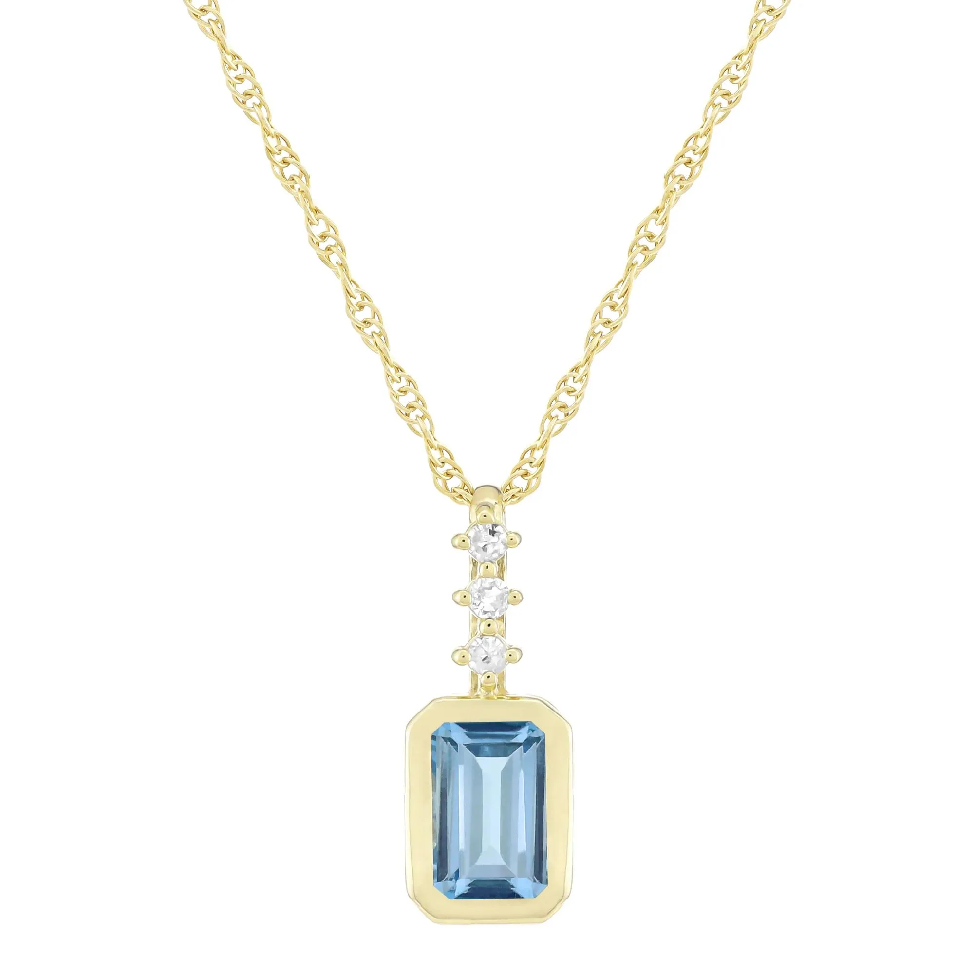 Swiss Blue Topaz and Diamond Accent Pendant Necklace 10K Yellow Gold Size 18"