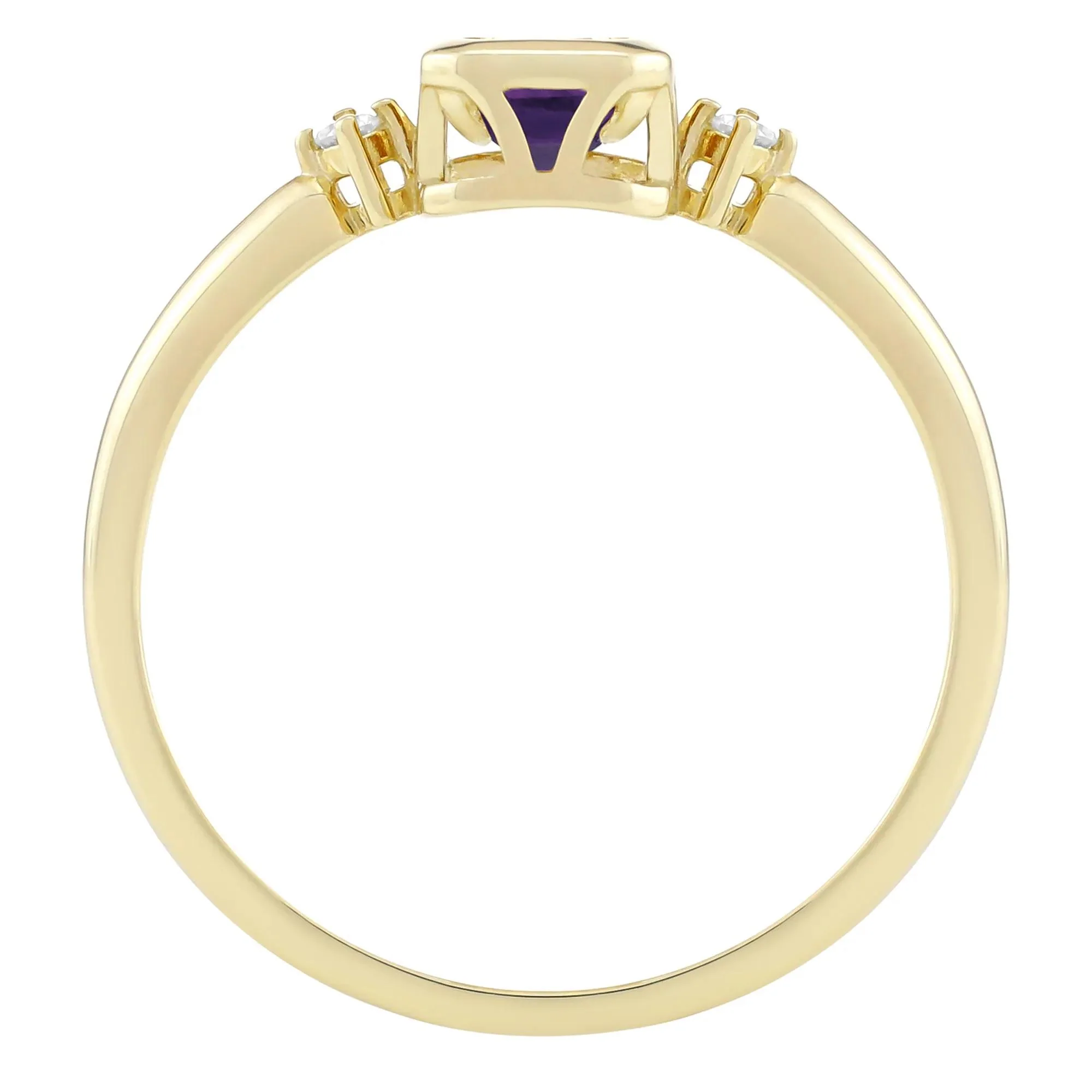 Emerald-Cut Amethyst and Diamond Accent Ring 10K Yellow Gold Size 5 1.5mm - Image 2