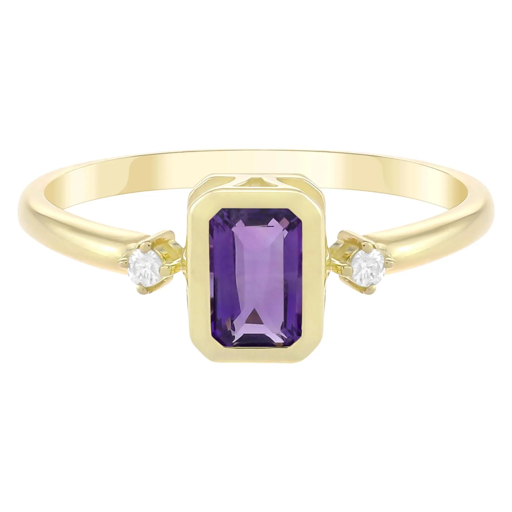 Emerald-Cut Amethyst and Diamond Accent Ring 10K Yellow Gold Size 5.5 1.5mm