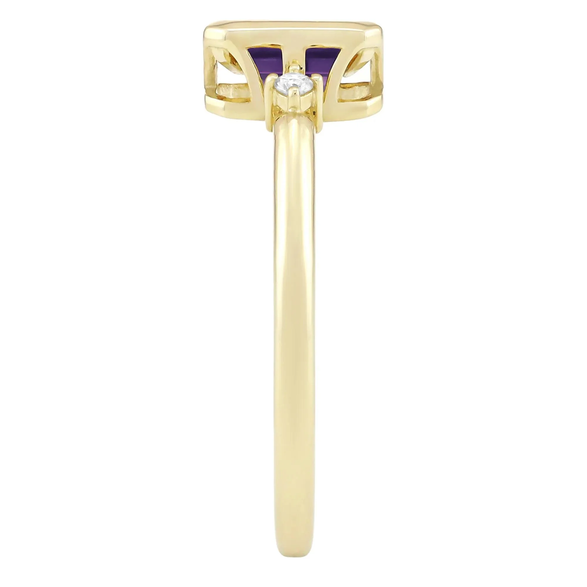 Emerald-Cut Amethyst and Diamond Accent Ring 10K Yellow Gold Size 8.5 1.5mm - Image 3