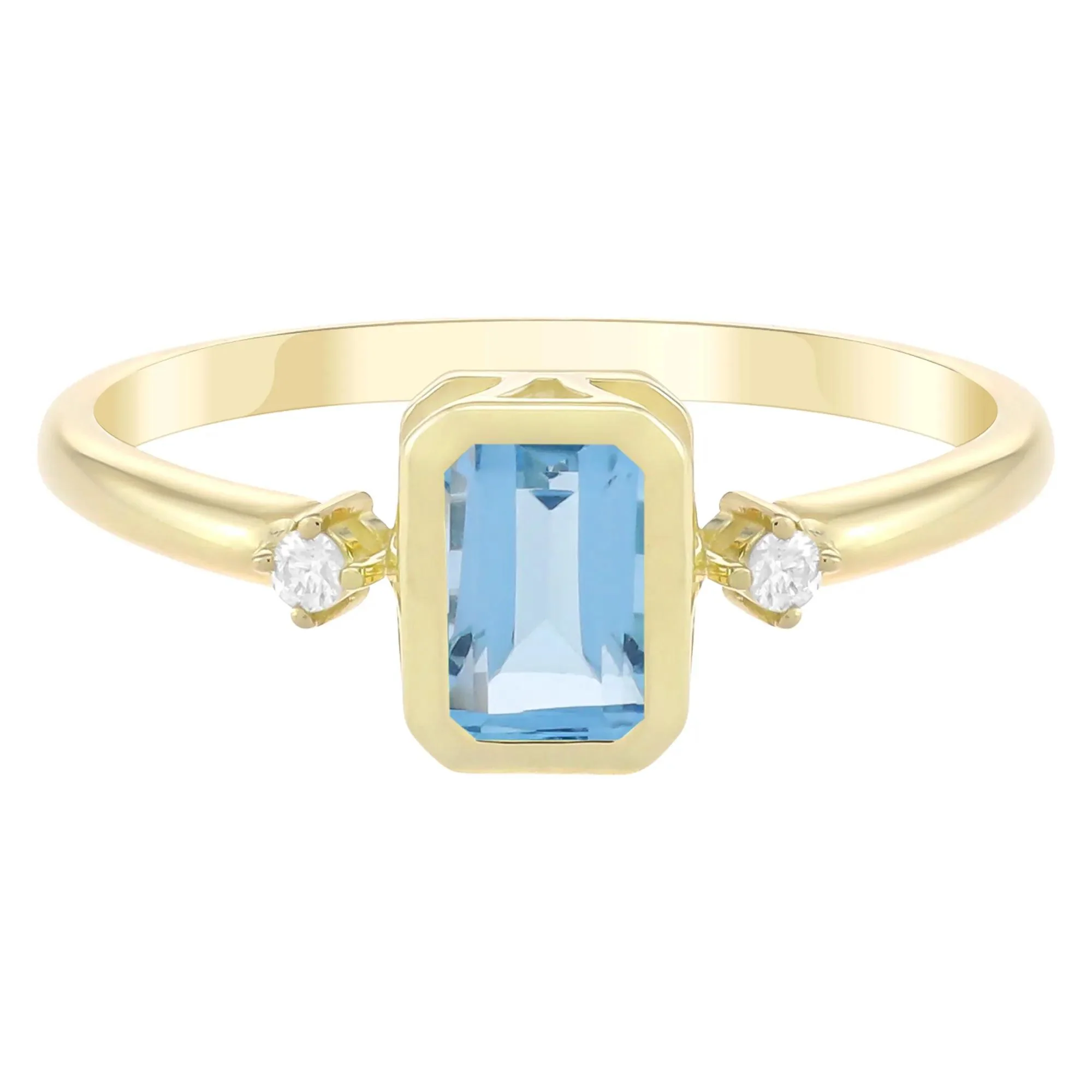 Emerald-Cut Swiss Blue Topaz and Diamond Accent Ring 10K Yellow Gold Size 5 1.5mm
