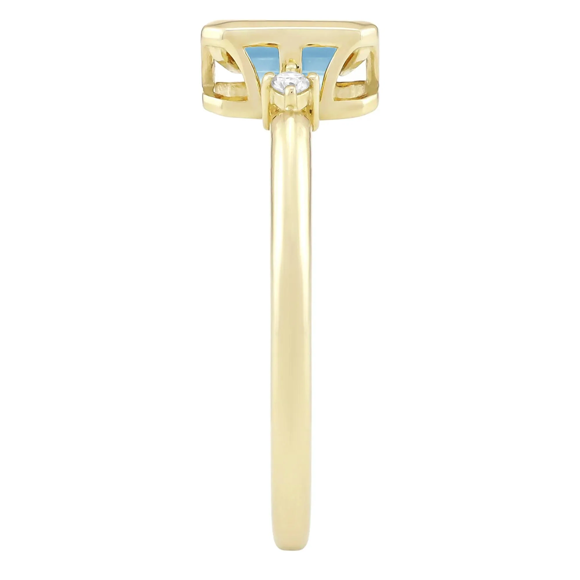 Emerald-Cut Swiss Blue Topaz and Diamond Accent Ring 10K Yellow Gold Size 6 1.5mm - Image 3