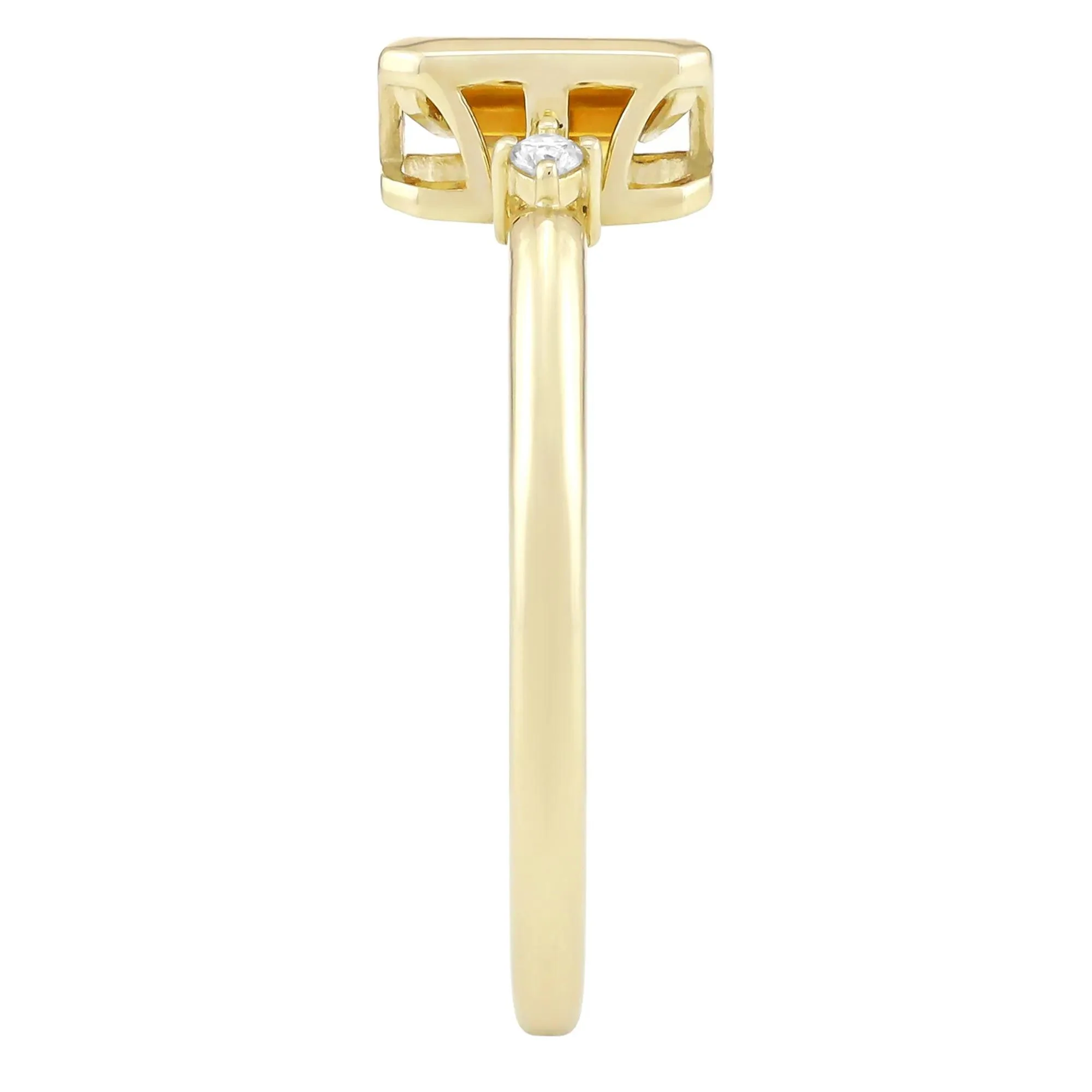 Emerald-Cut Citrine and Diamond Accent Ring 10K Yellow Gold Size 6 1.5mm - Image 3