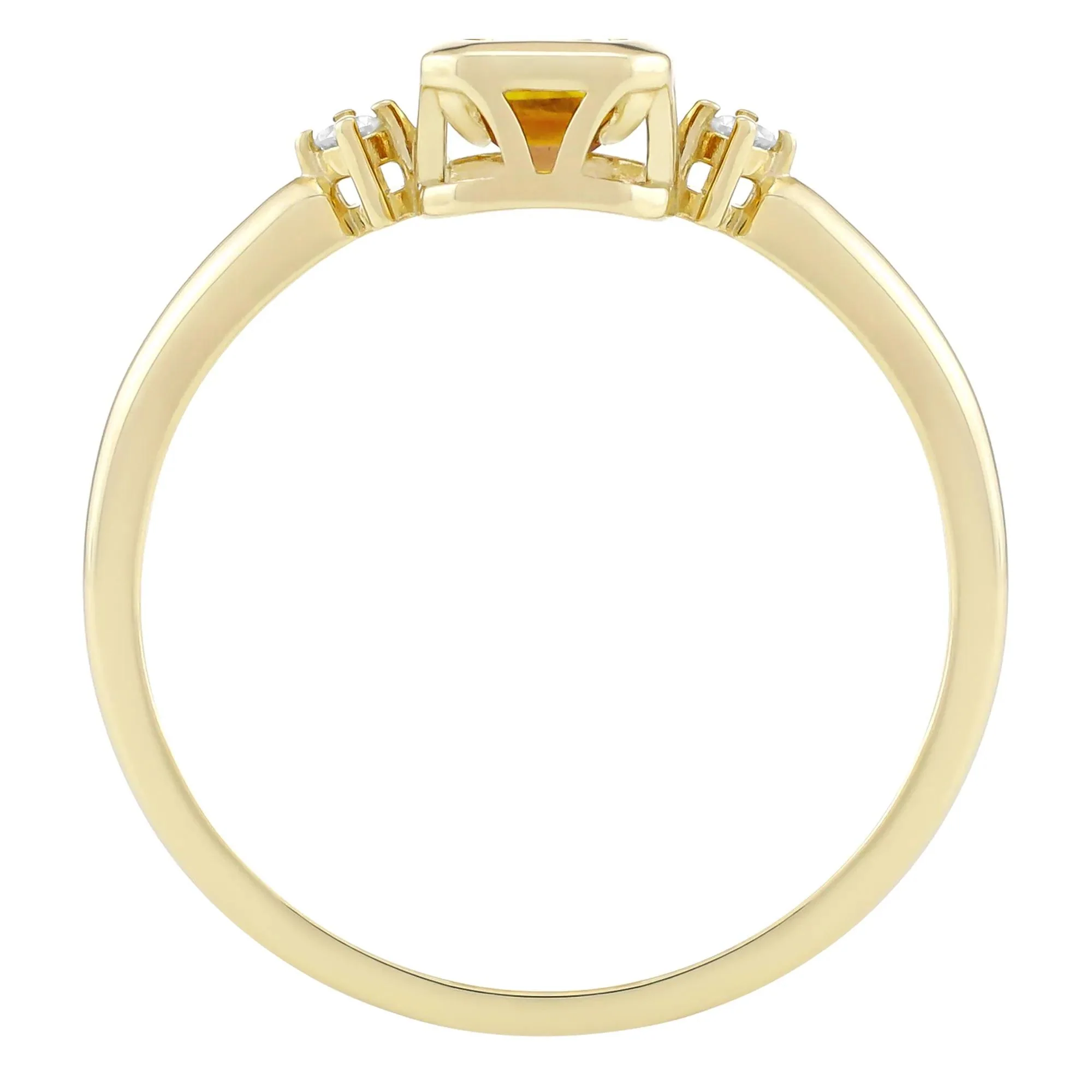 Emerald-Cut Citrine and Diamond Accent Ring 10K Yellow Gold Size 7.5 1.5mm - Image 2